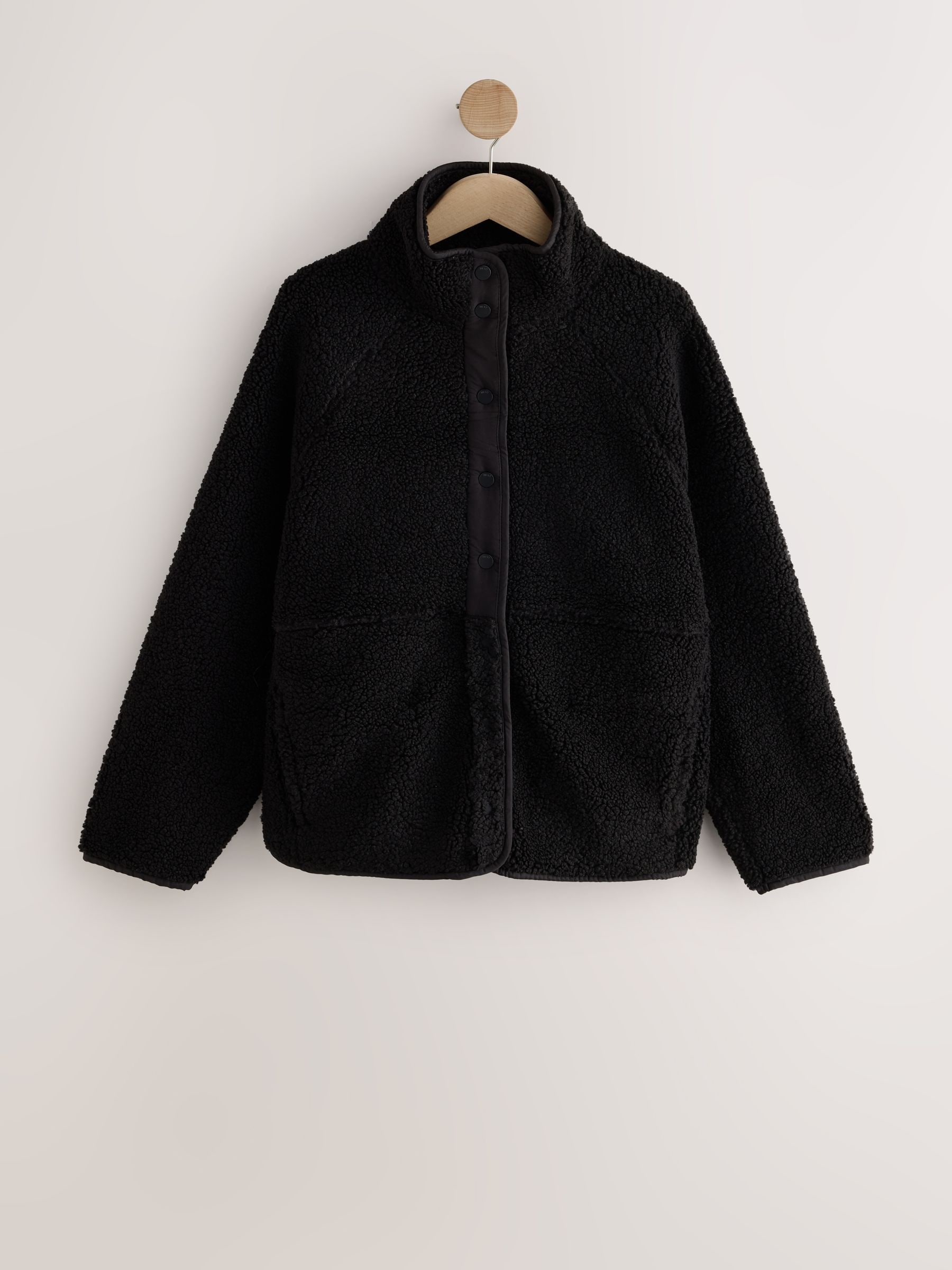 Button Through Borg Fleece - Black - Regular - SIP Still Life