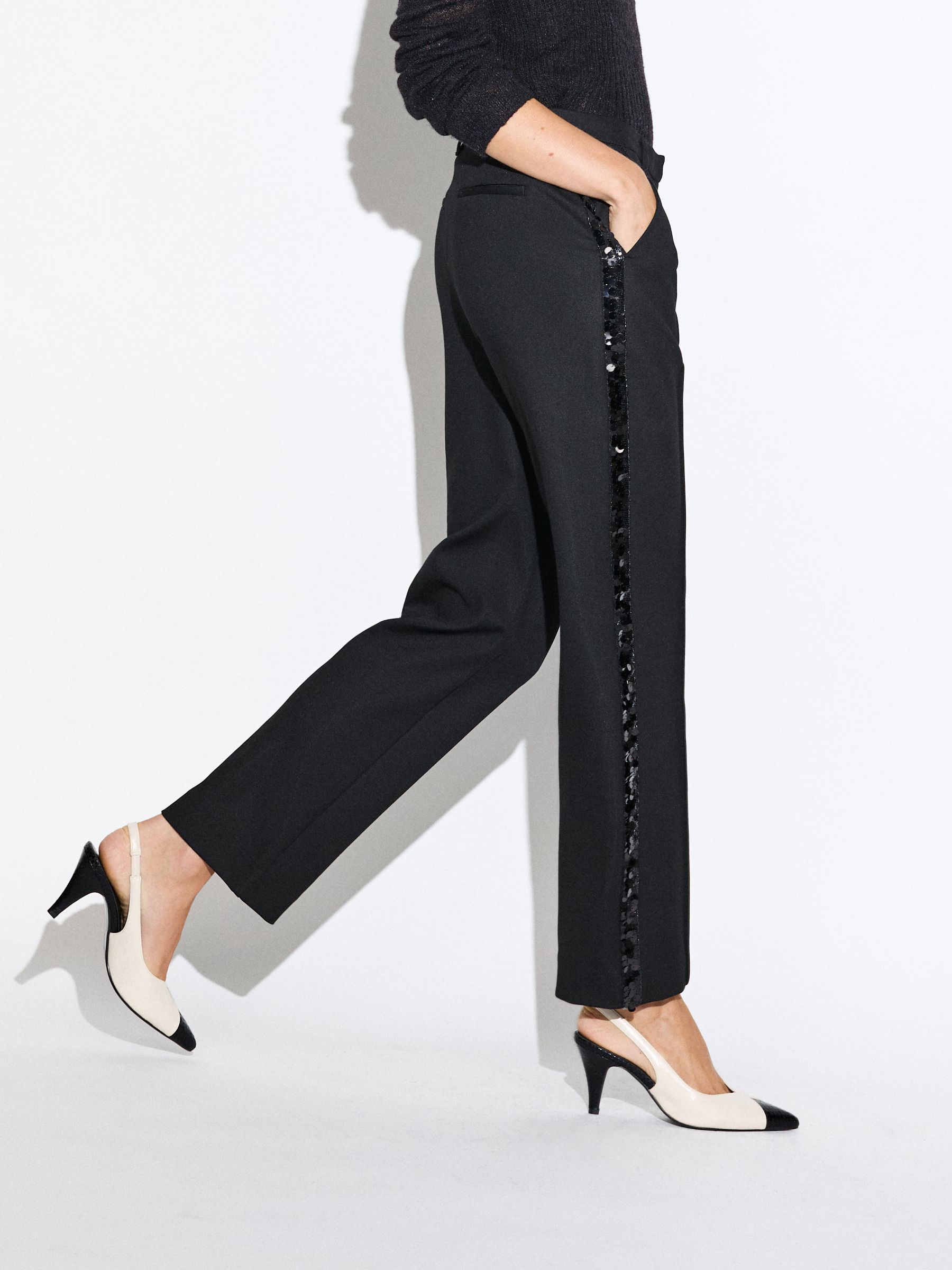 Sequin Side Stripe Slim Leg Trousers - Black - Regular - Location Worn