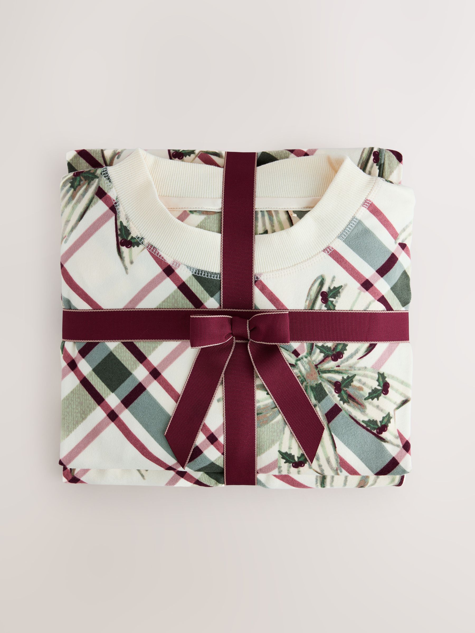 Cosy Long Sleeve Pyjamas Set - Oatmeal Argyle Bows - Regular - SIP Still Life