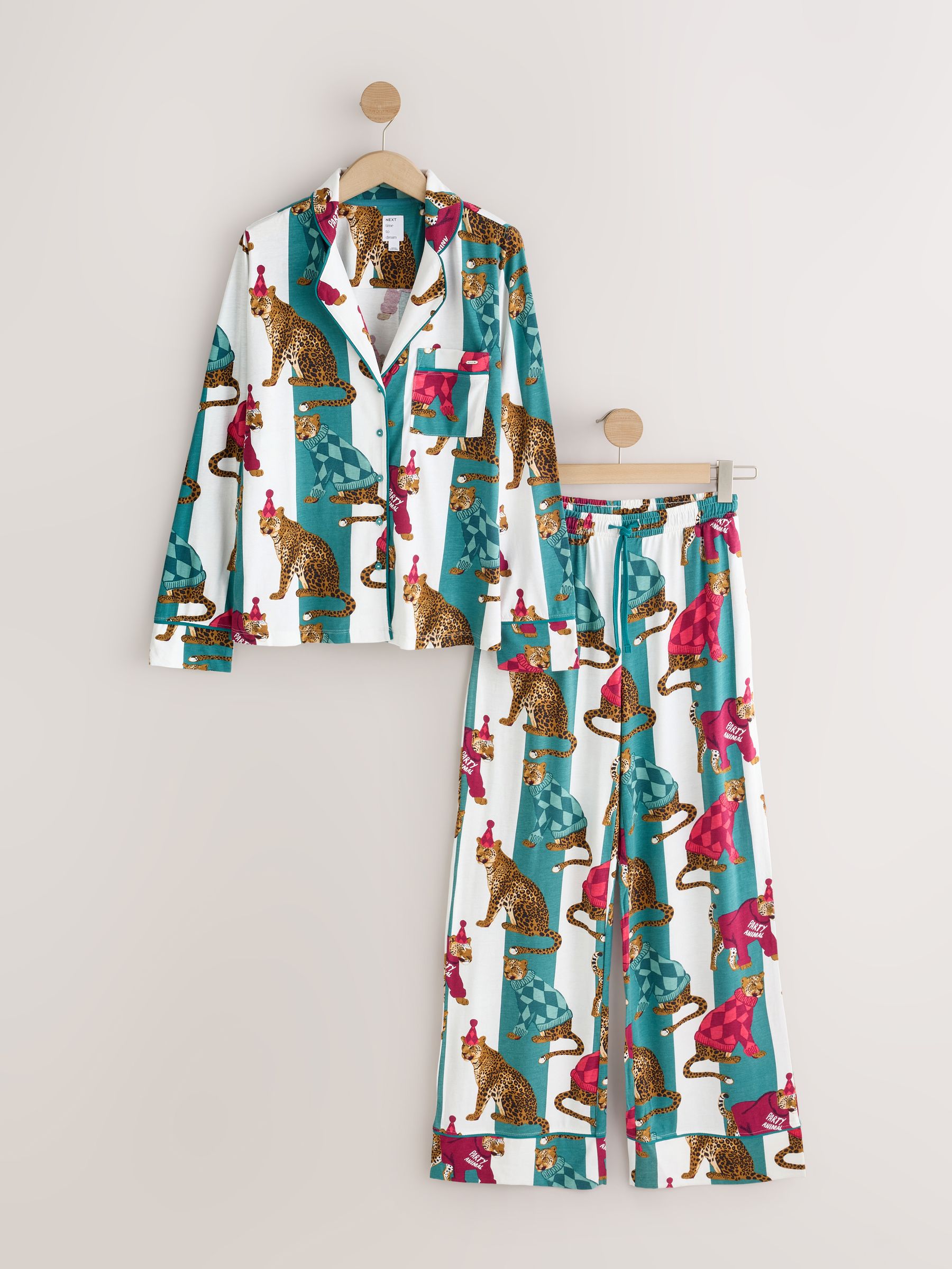 Long Sleeve Button Through Pyjama Set - Leopard Stripe - Regular - SIP Still Life