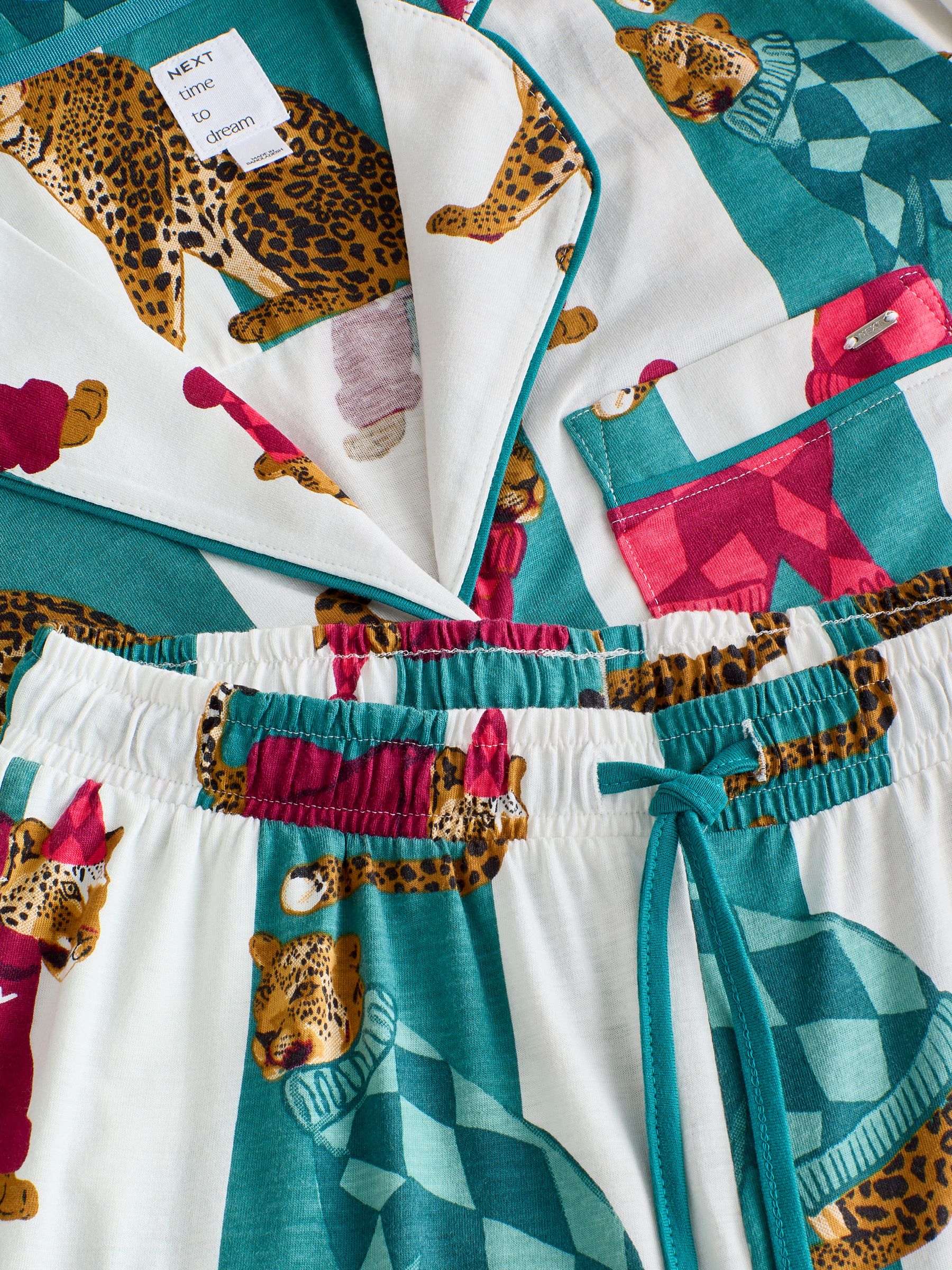 Long Sleeve Button Through Pyjama Set - Leopard Stripe - Regular - SIP Still Life