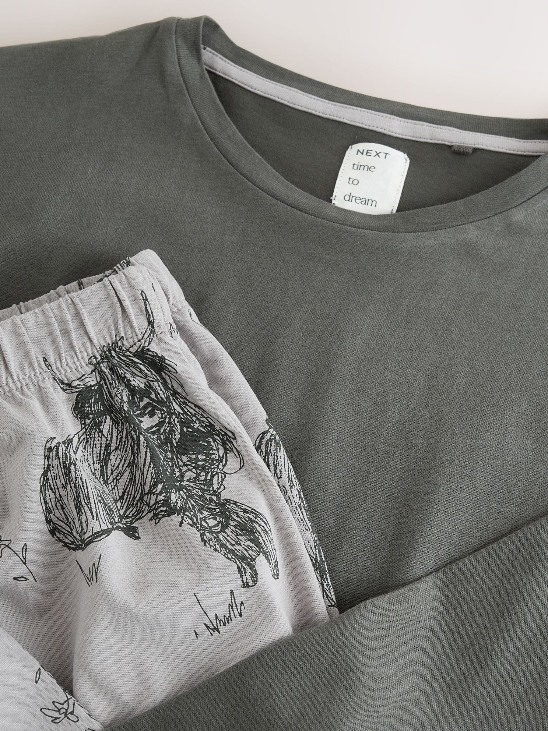 Long Sleeve Pyjamas - Charcoal Grey Hamish The Highland Cow - Regular - SIP Still Life