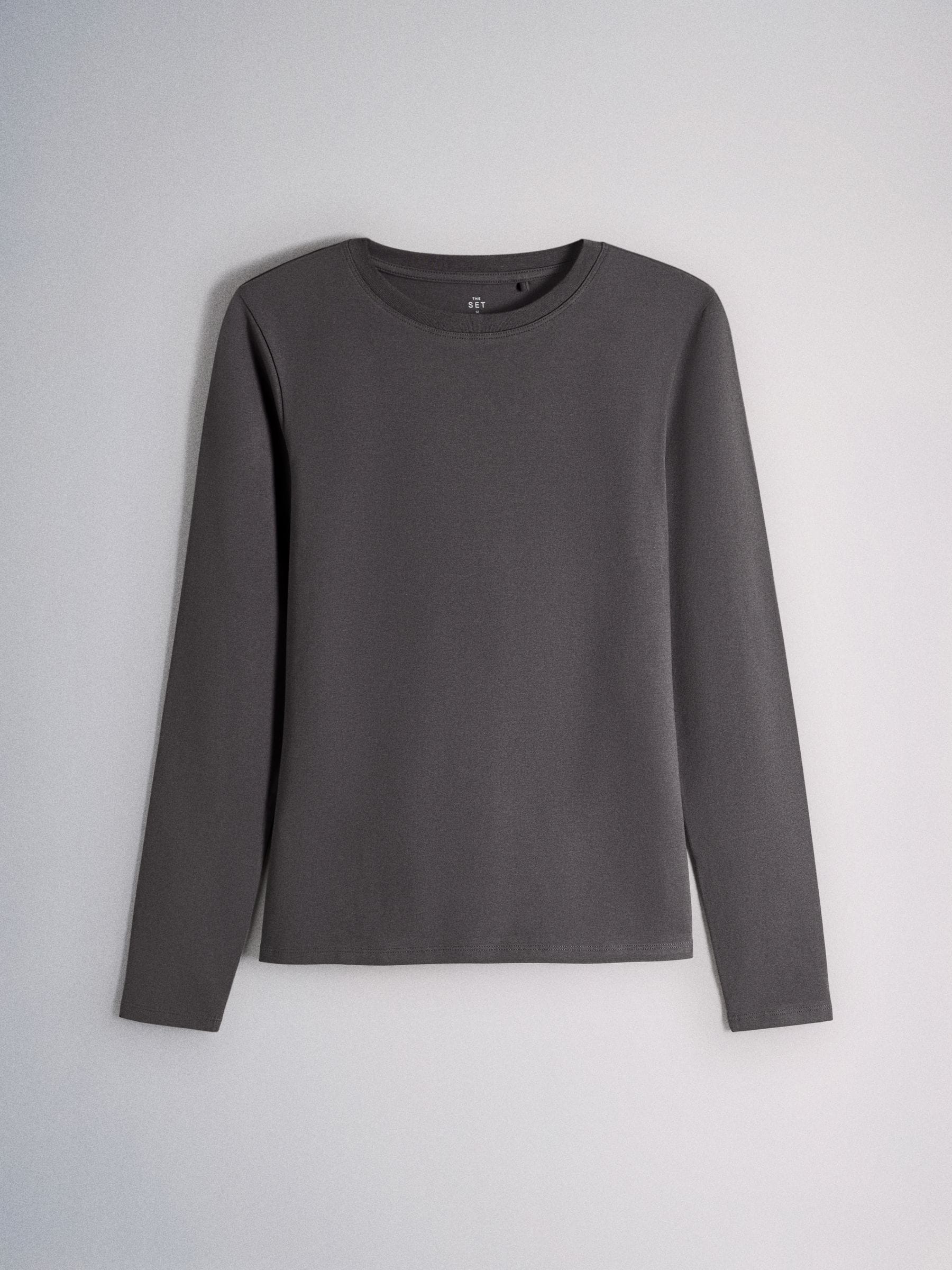 The Set 5 Pack Skinny Fit Crew Neck Long Sleeve T-Shirts - Grey - Regular - SIP Still Life