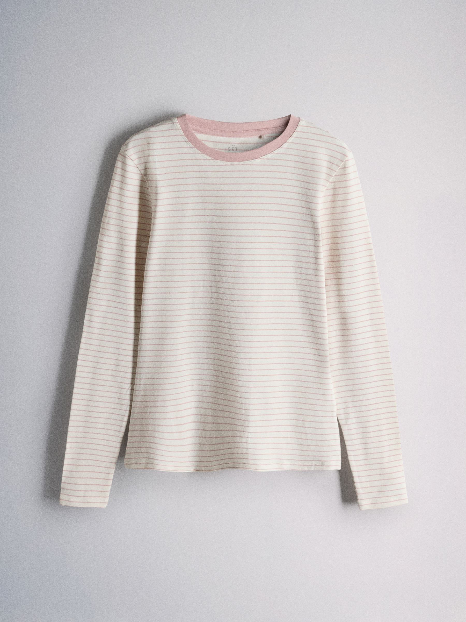 The Set 5 Pack Skinny Fit Crew Neck Long Sleeve T-Shirts - Pink/Cream/Stripe/Taupe - Regular - SIP Still Life