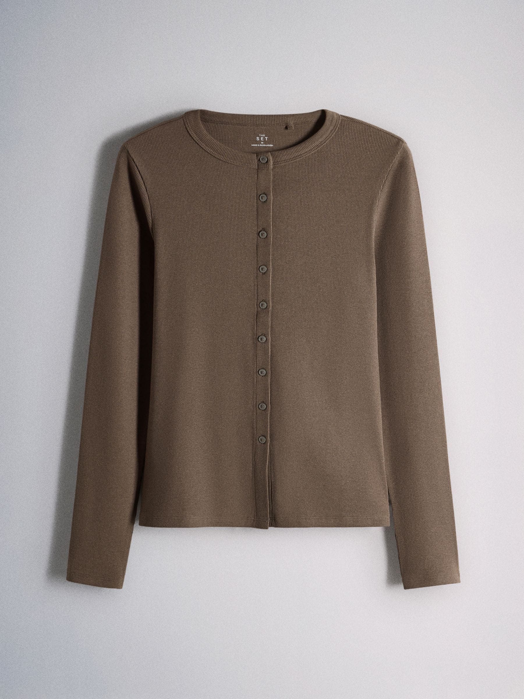 The Set 3 Pack Long Sleeve Button Through Rib T-Shirt - Brown/Black/Ecru - Regular - SIP Still Life