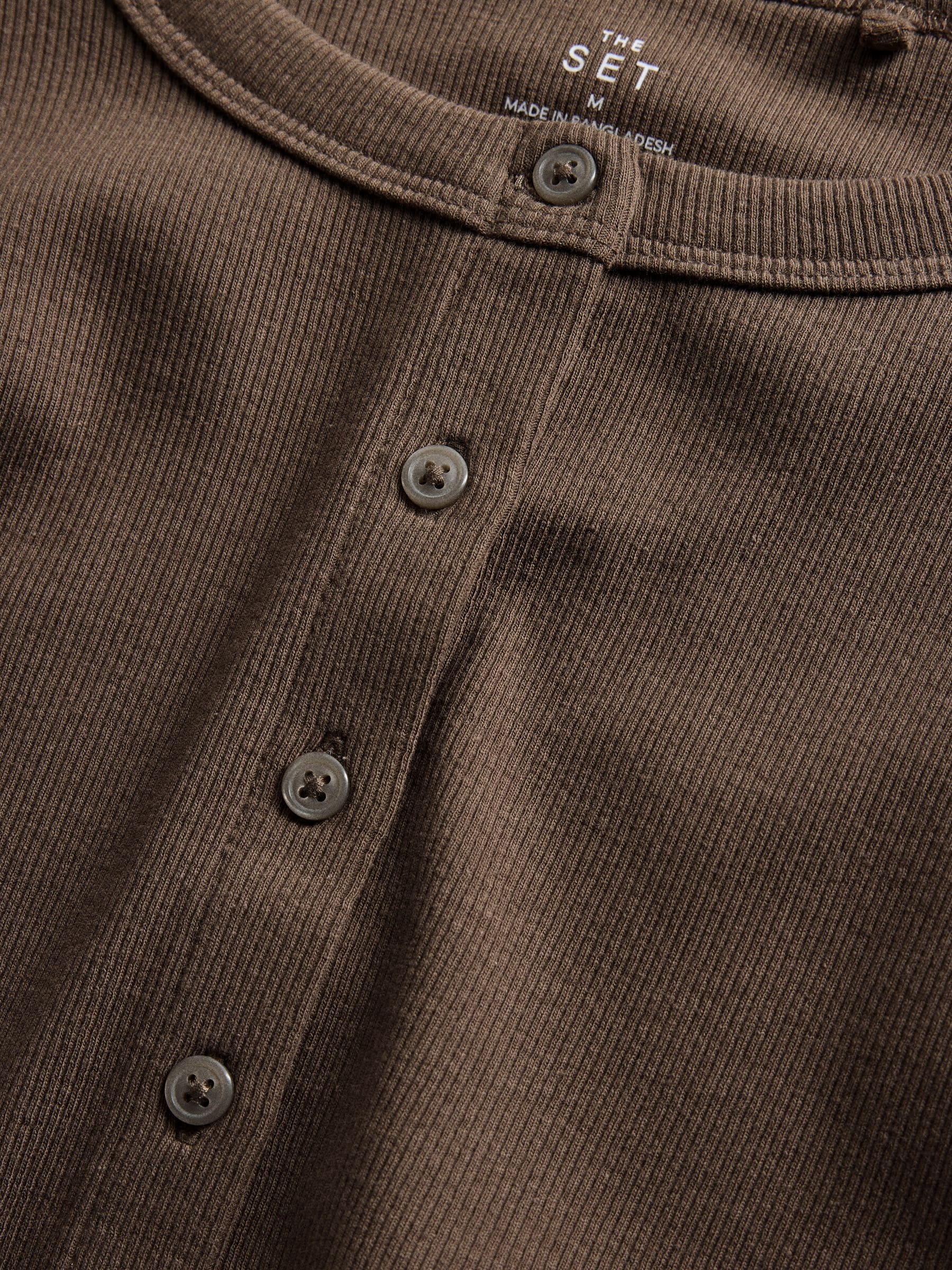 The Set 3 Pack Long Sleeve Button Through Rib T-Shirt - Brown/Black/Ecru - Regular - SIP Still Life