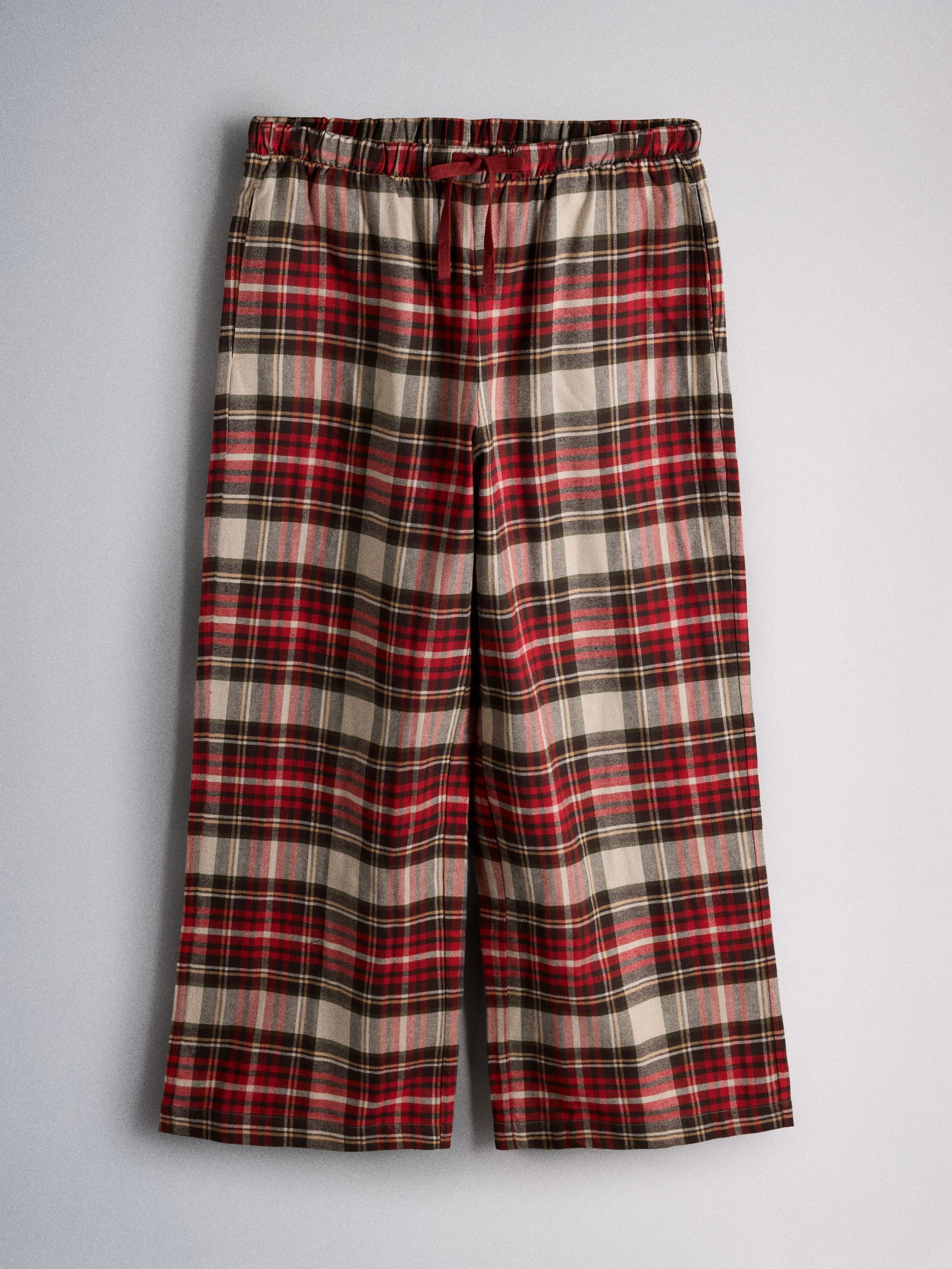 The Set 2 Pack Henley and Flannel Pyjamas Set - Chocolate Brown Check/Cream Red Stripe - Regular - SIP Still Life