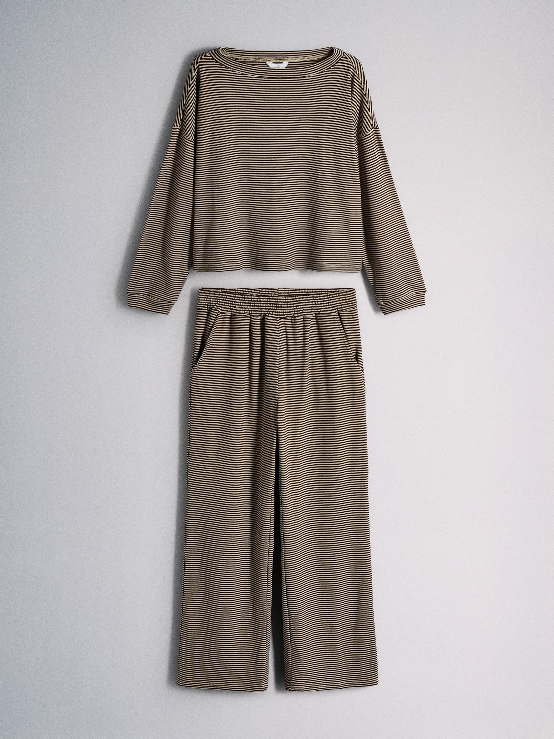 The Set Super Soft Slouchy Crew Neck and Straight Leg Lounge Co-Ord Set - Brown/Cream Stripe - Regular - SIP Worn