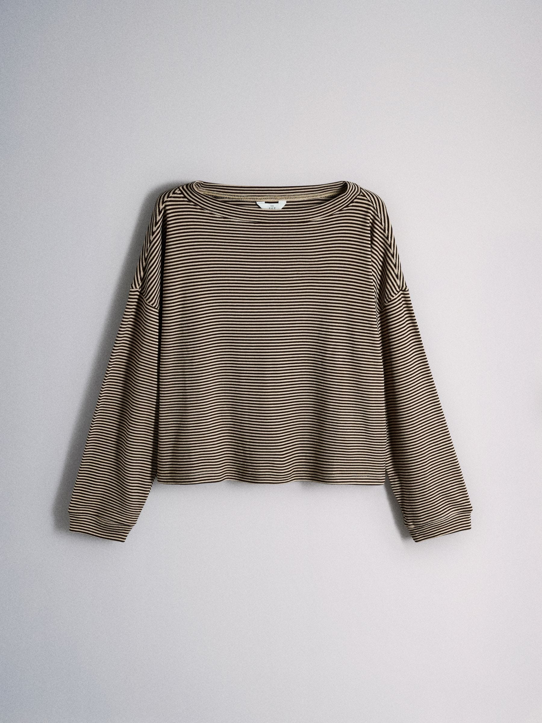 The Set Super Soft Slouchy Crew Neck and Straight Leg Lounge Co-Ord Set - Brown/Cream Stripe - Regular - SIP Still Life