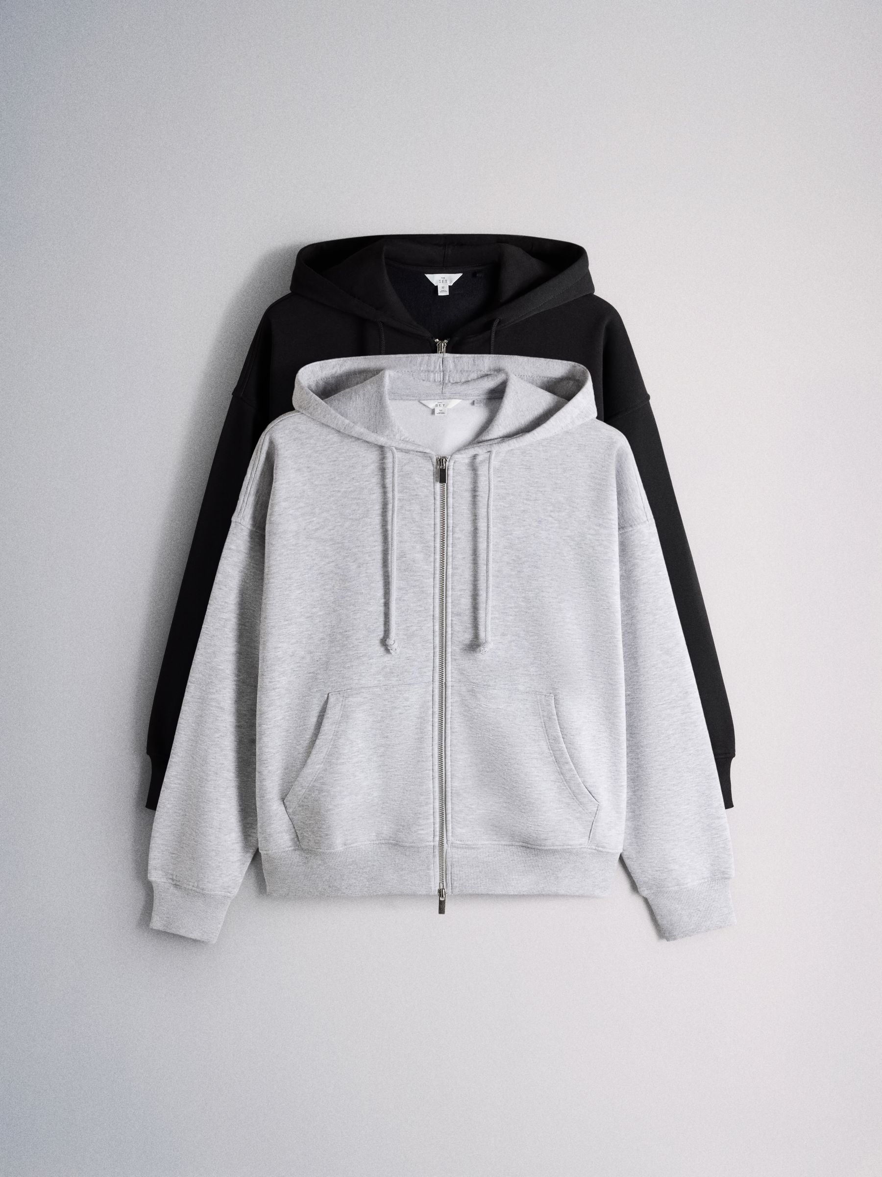 The Set 2 Pack Zip Through Hoodies - Black/Grey Marl - Regular - SIP Still Life