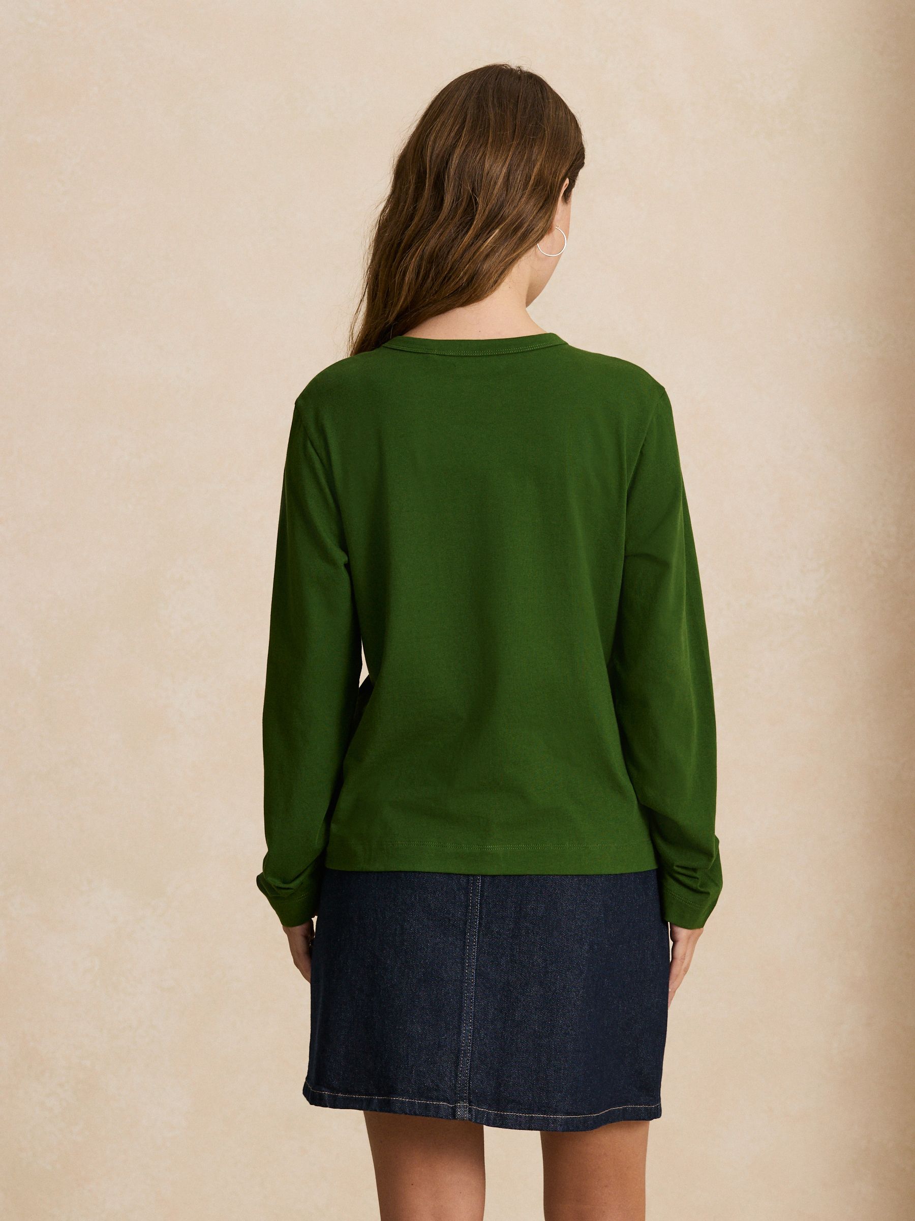 Long Sleeve Crew Neck T-Shirt - Dark Green - Petite - Location Worn