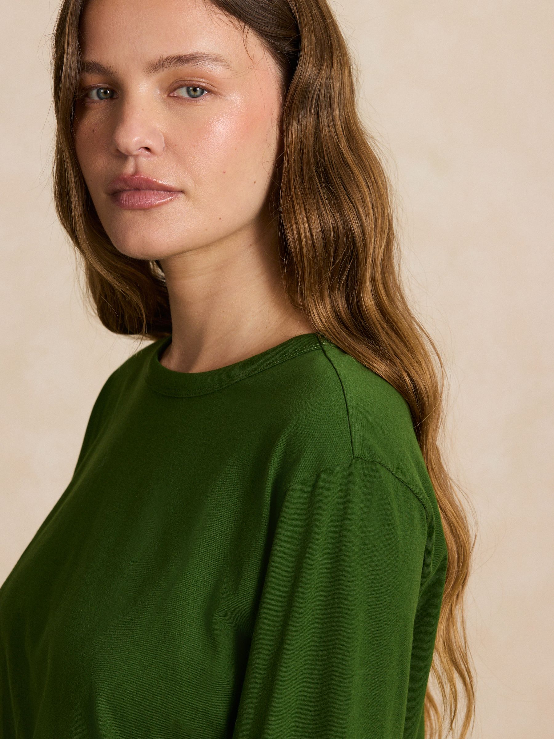 Long Sleeve Crew Neck T-Shirt - Dark Green - Petite - Location Worn