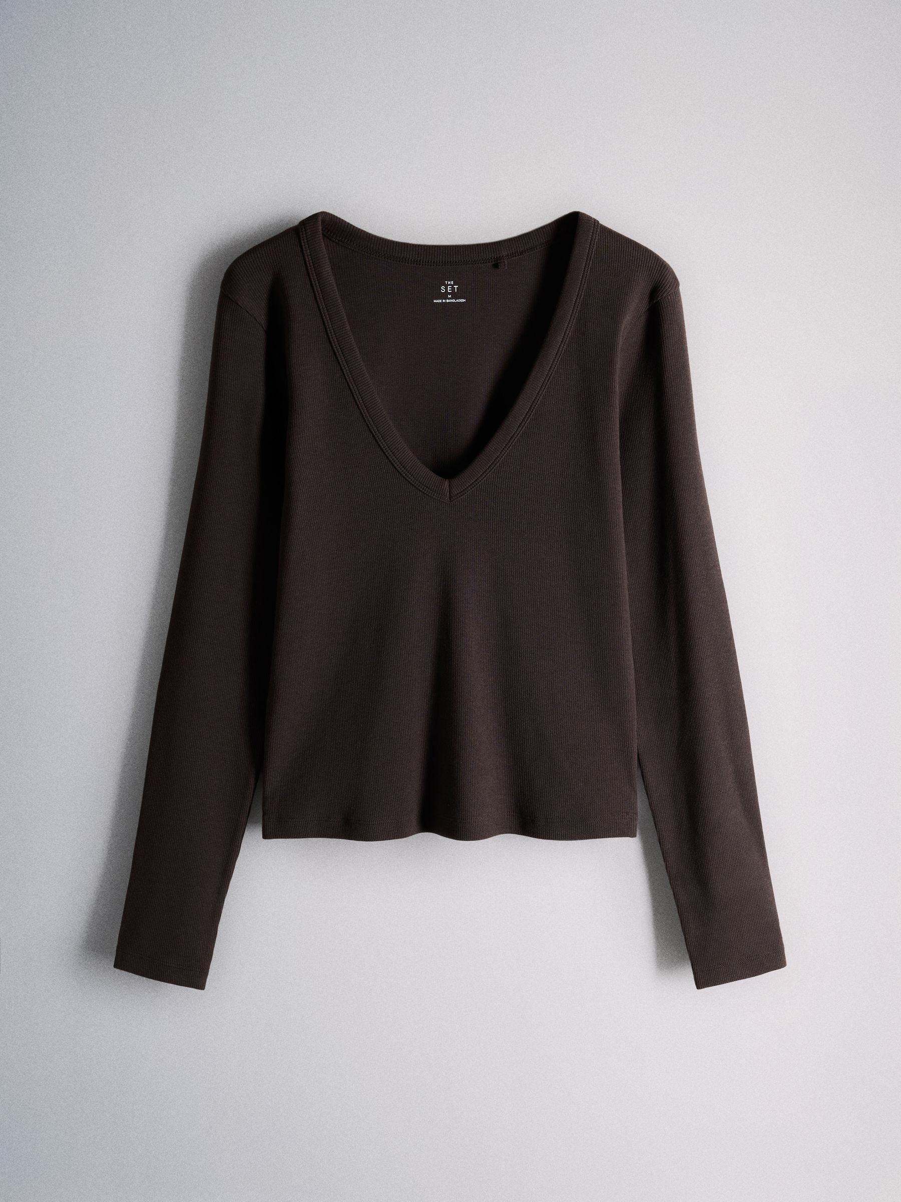 The Set 3 Pack V-Neck Long Sleeve Ribbed T-Shirts - Brown/Neutra/White - Regular - SIP Still Life