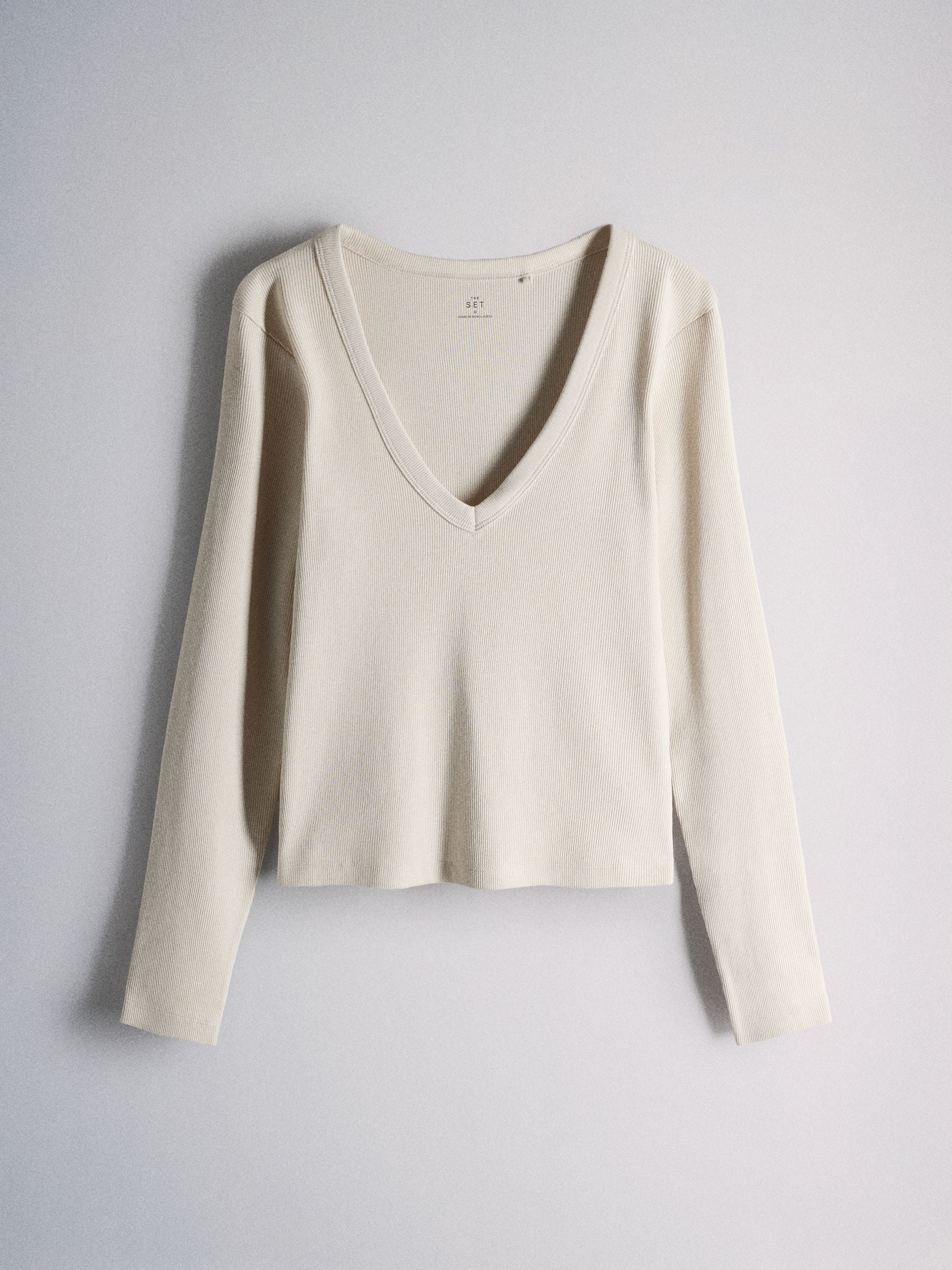 The Set 3 Pack V-Neck Long Sleeve Ribbed T-Shirts - Brown/Neutra/White - Regular - SIP Still Life