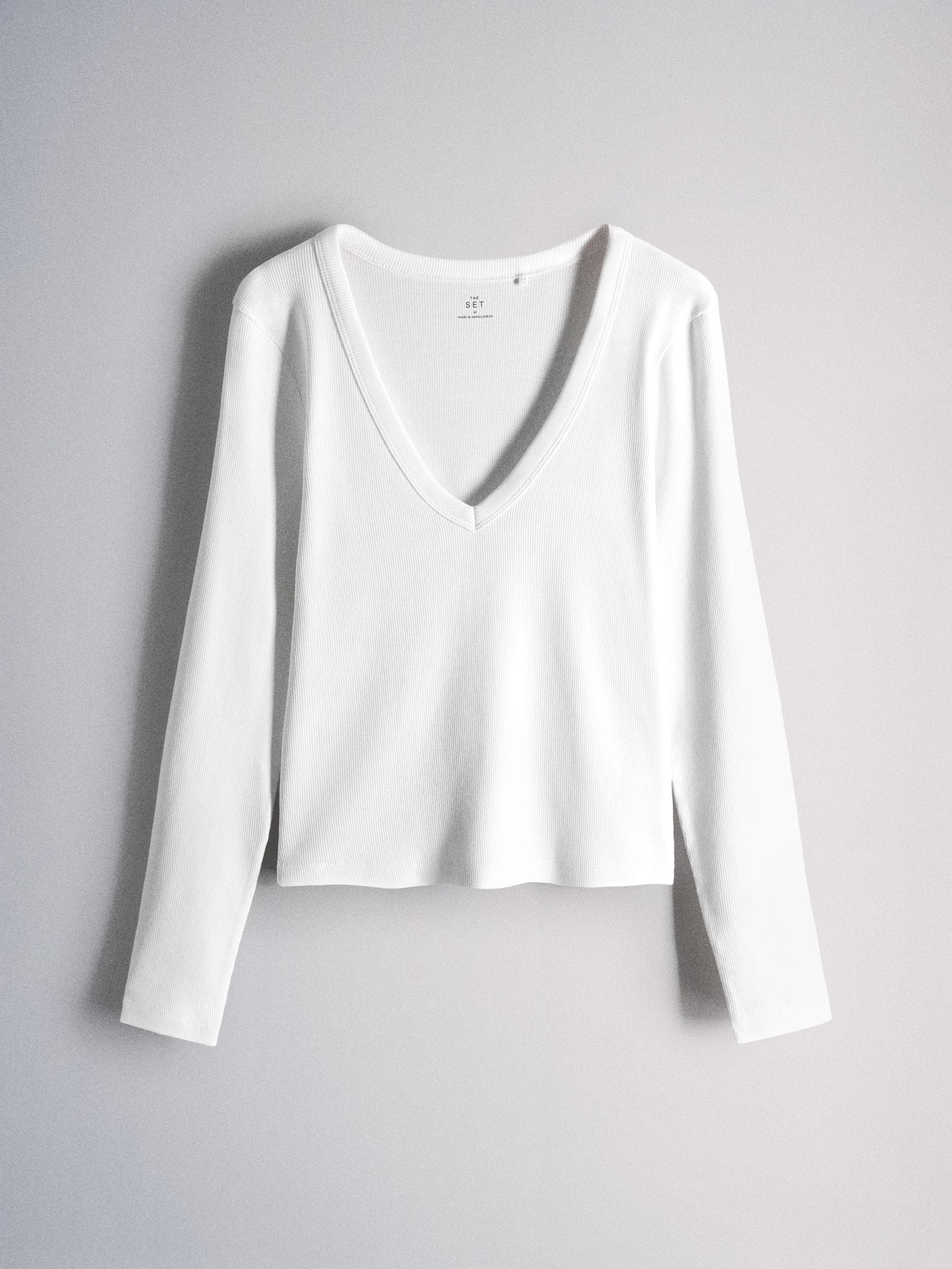 The Set 3 Pack V-Neck Long Sleeve Ribbed T-Shirts - Brown/Neutra/White - Regular - SIP Still Life