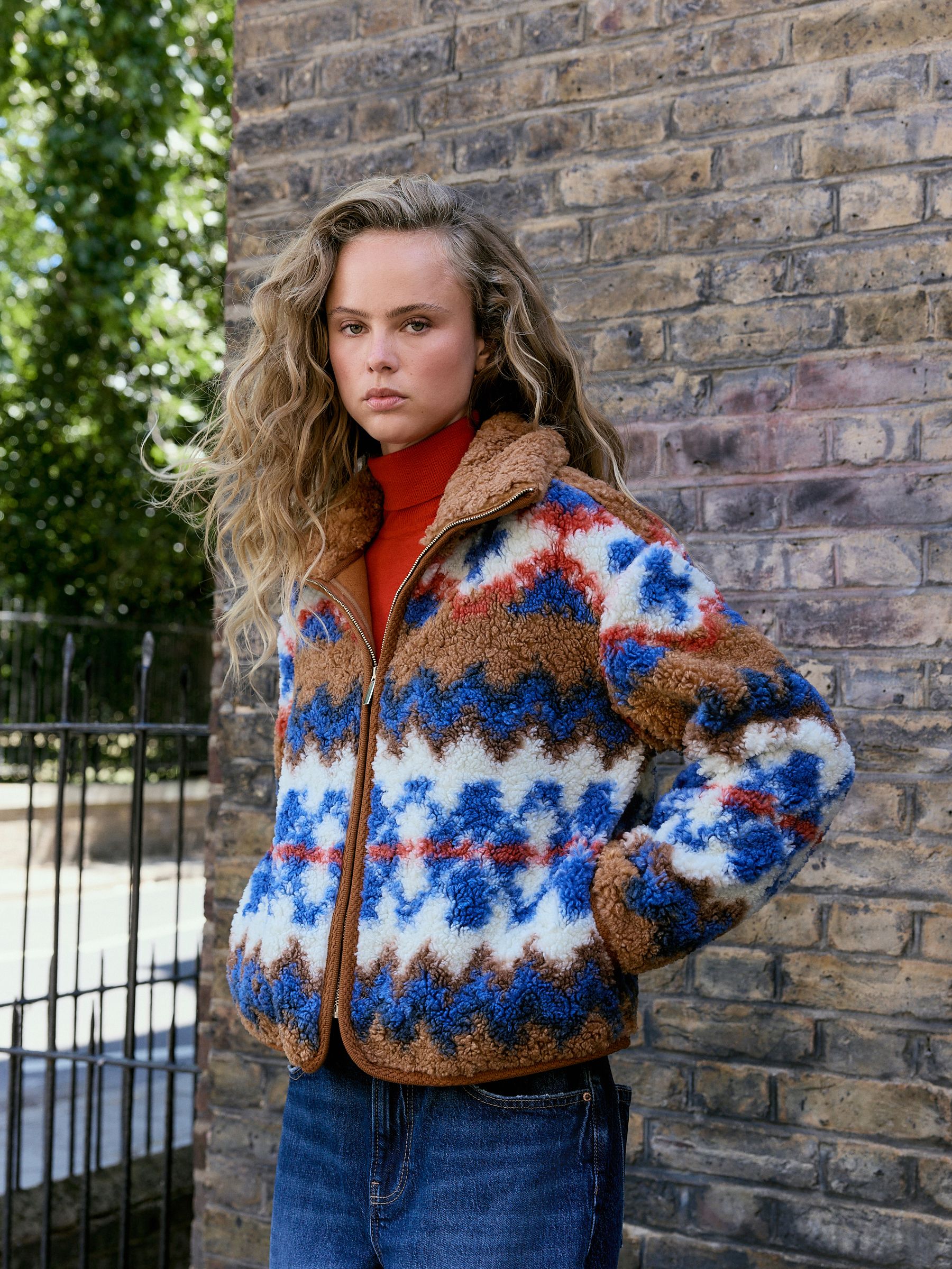 Sheepy Borg Zip Through Jacket - Burnt Orange - Regular - Location Worn