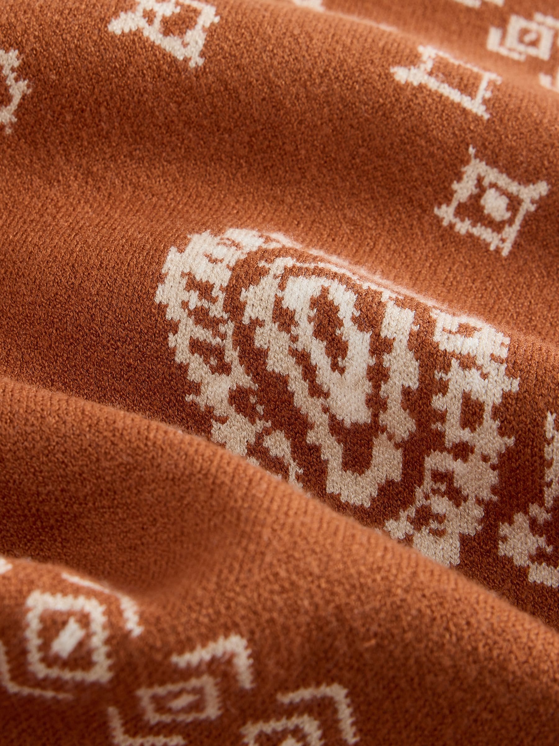 Paisley Scarf Detail Knit Look Jumper - Brown - Regular - SIP Still Life