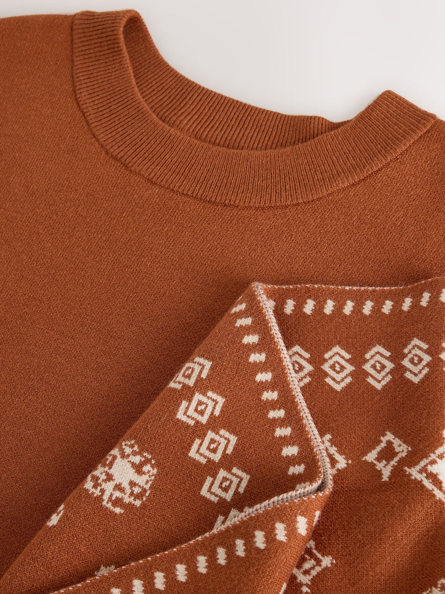 Paisley Scarf Detail Knit Look Jumper - Brown - Regular - SIP Still Life
