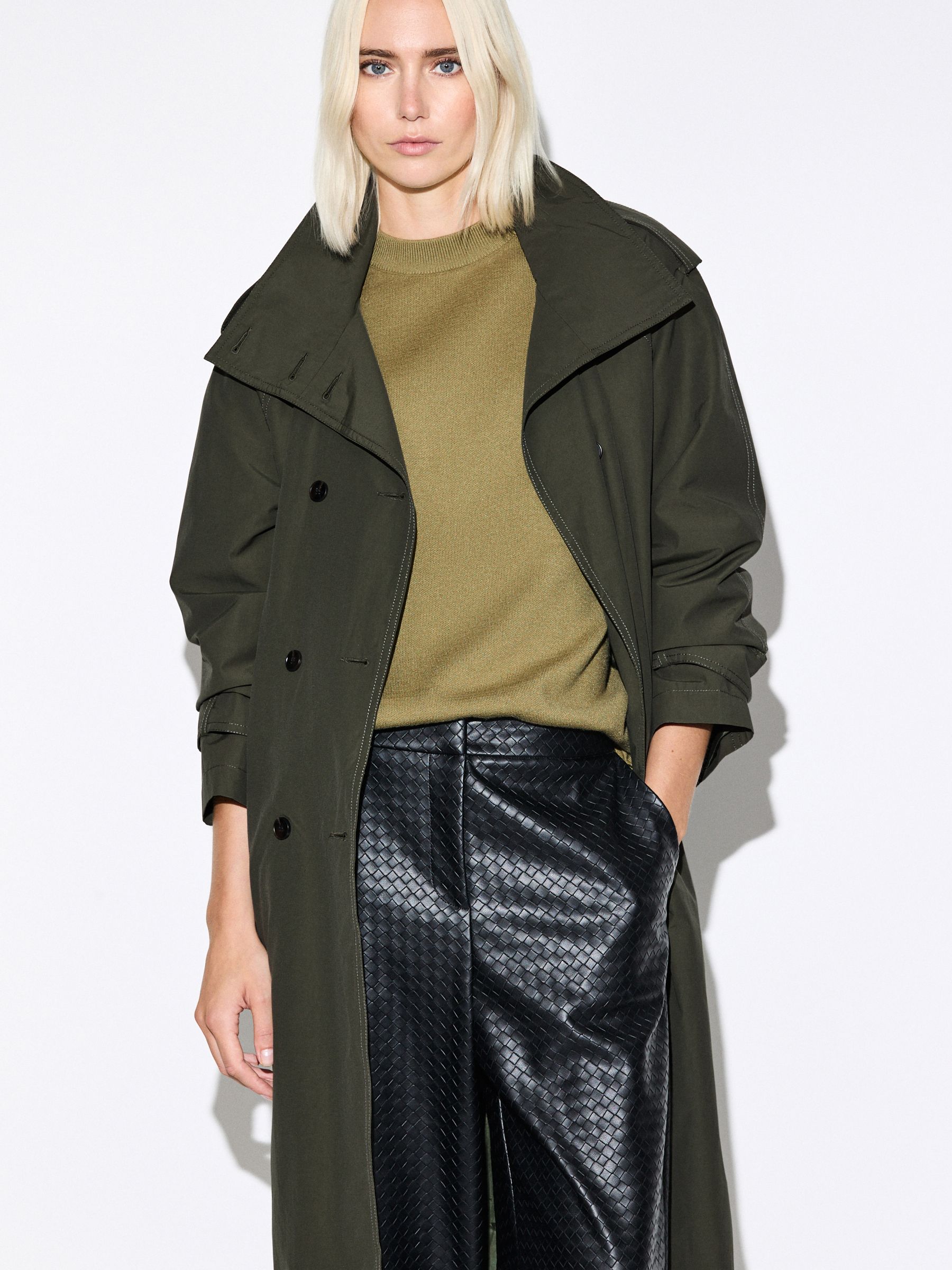 Striped Knit Look Crew Neck Jumper - Olive Green - Regular - Location Worn