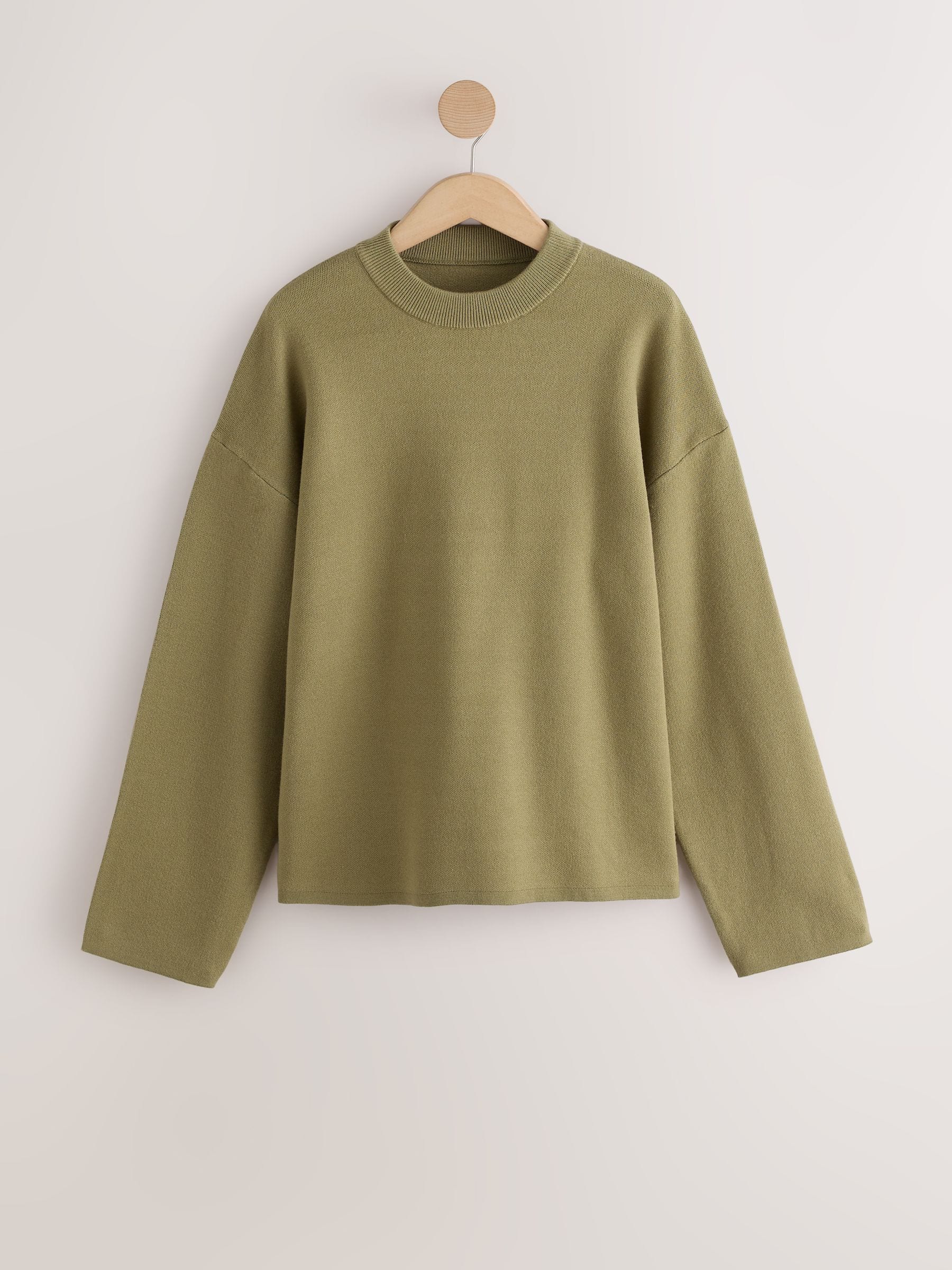 Striped Knit Look Crew Neck Jumper - Olive Green - Regular - SIP Still Life