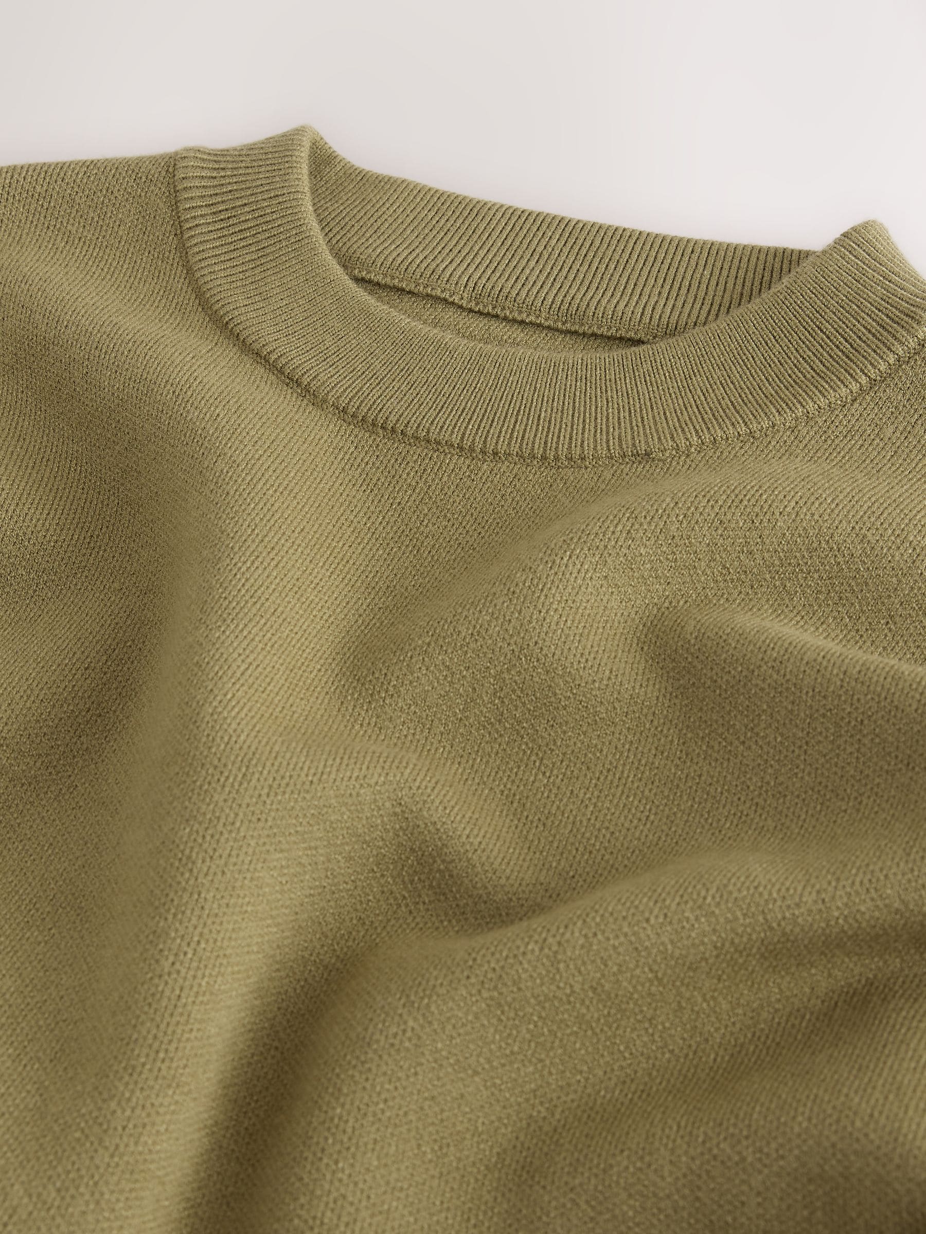 Striped Knit Look Crew Neck Jumper - Olive Green - Regular - SIP Still Life