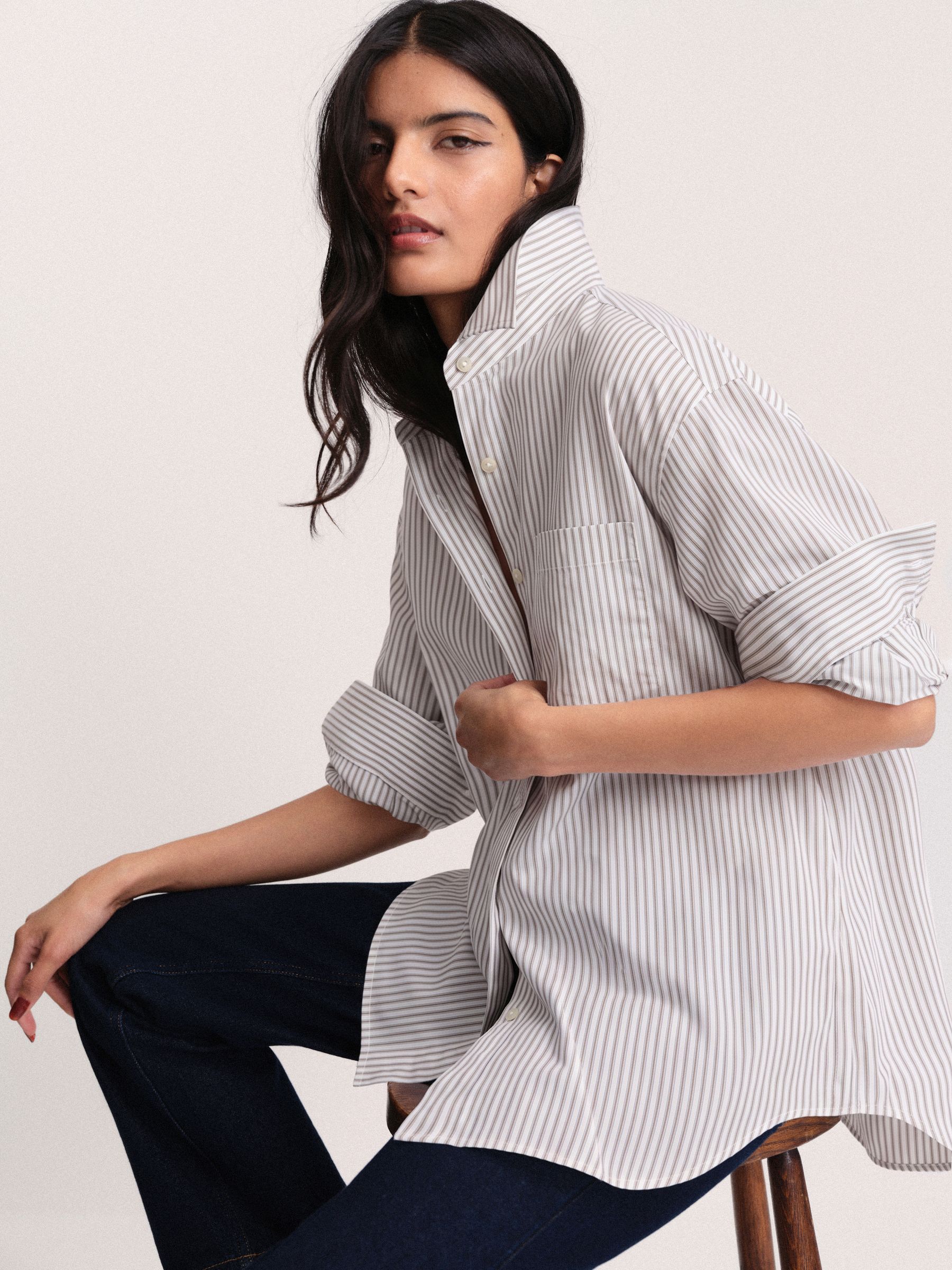 The Set Oversized Shirt - Brown and White Stripe - Regular - SIP Worn