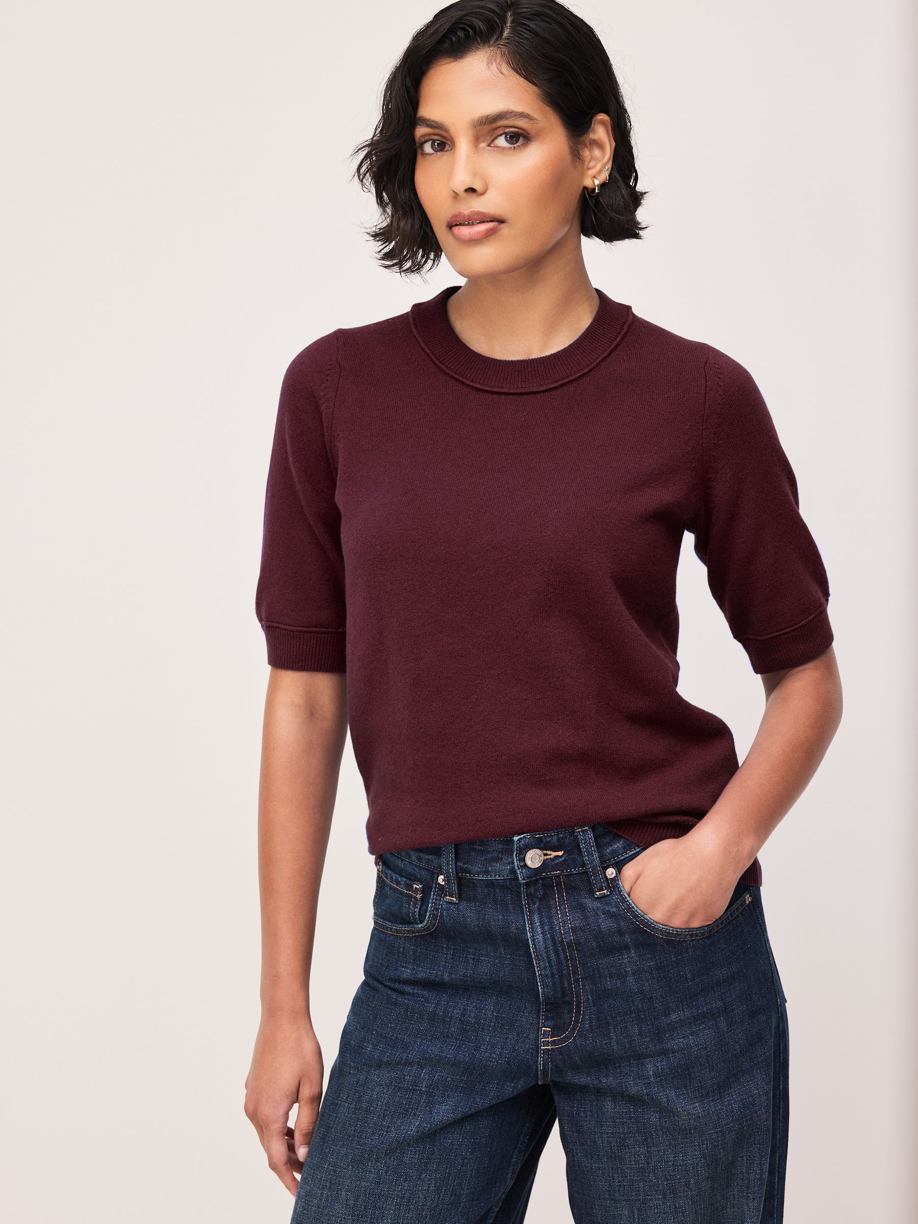 Supersoft Short Sleeve Knitted T-Shirt - Burgundy Red - Regular - Location Worn