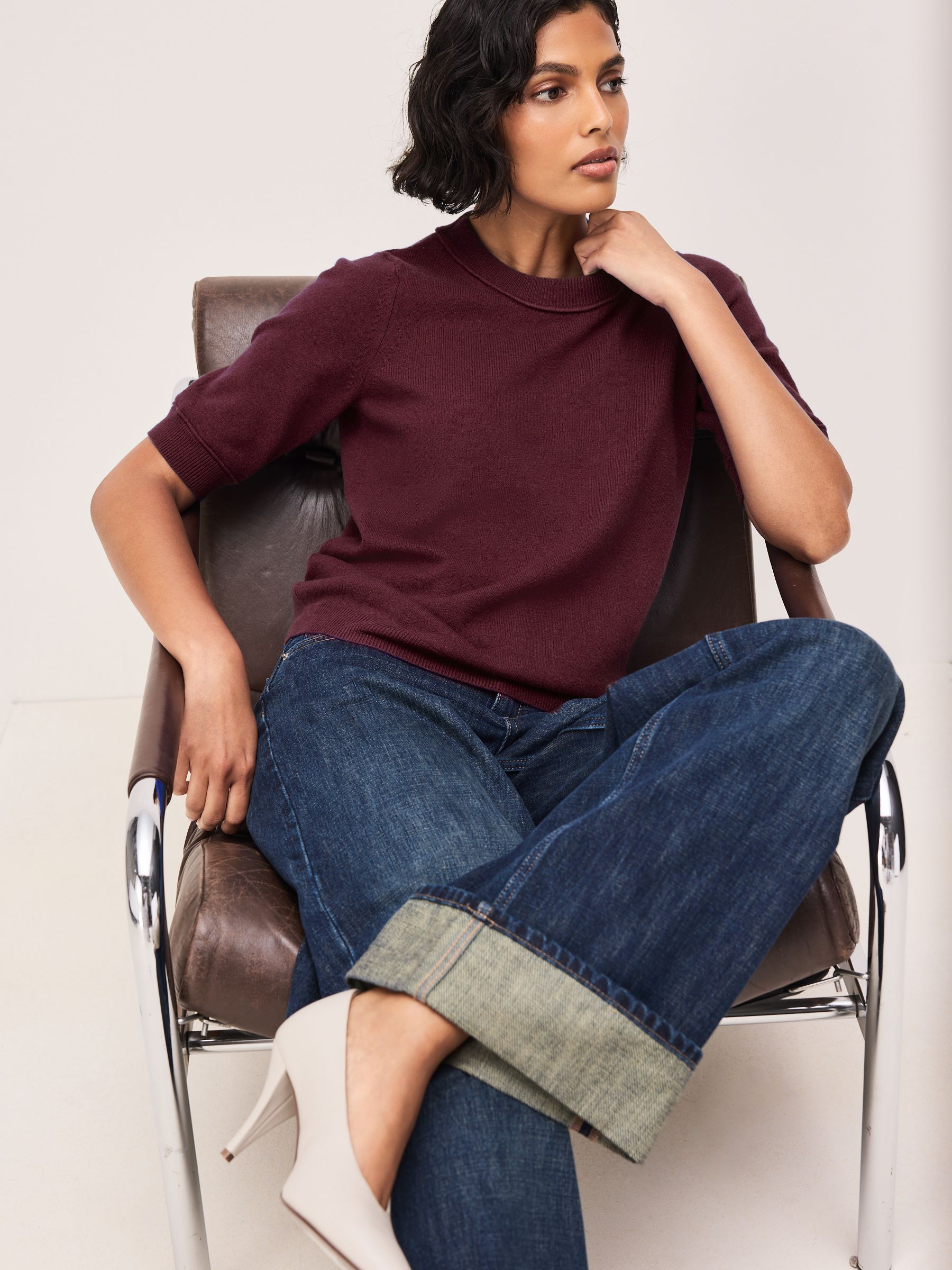 Supersoft Short Sleeve Knitted T-Shirt - Burgundy Red - Regular - Location Worn