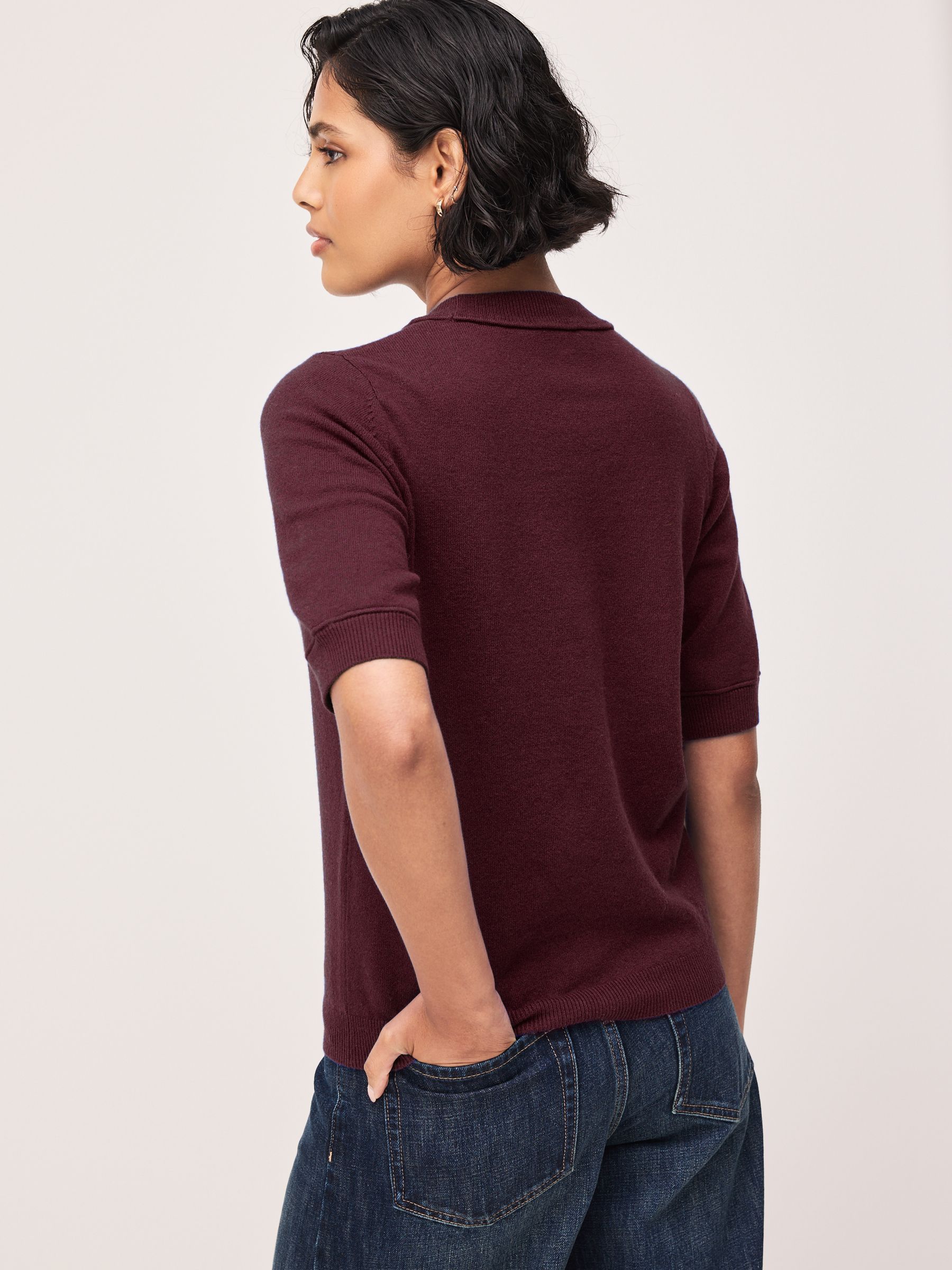 Supersoft Short Sleeve Knitted T-Shirt - Burgundy Red - Regular - Location Worn