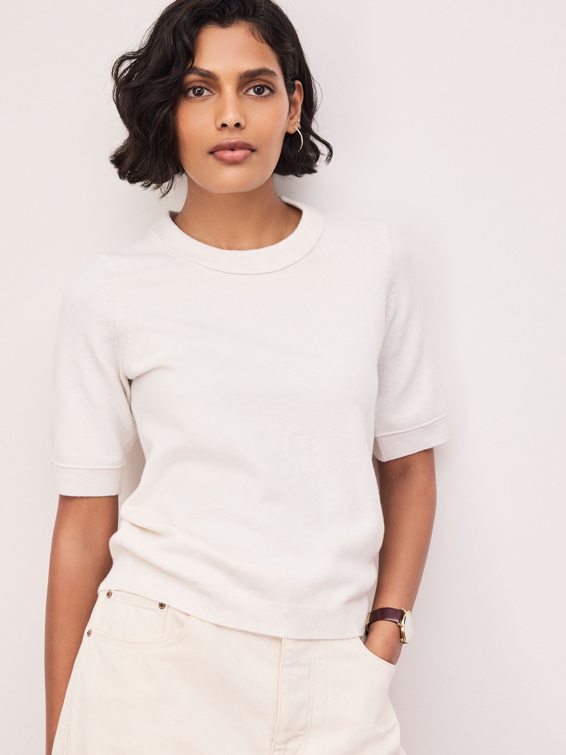 Supersoft Short Sleeve Knitted T-Shirt - Ecru - Regular - Location Worn