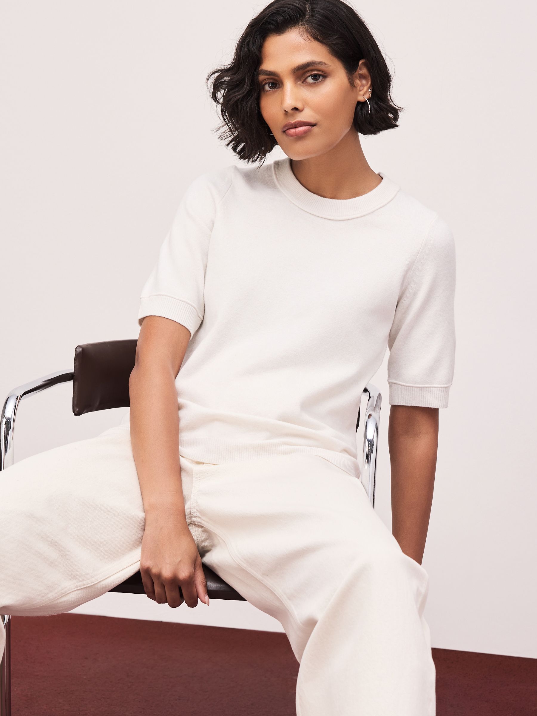 Supersoft Short Sleeve Knitted T-Shirt - Ecru - Regular - Location Worn
