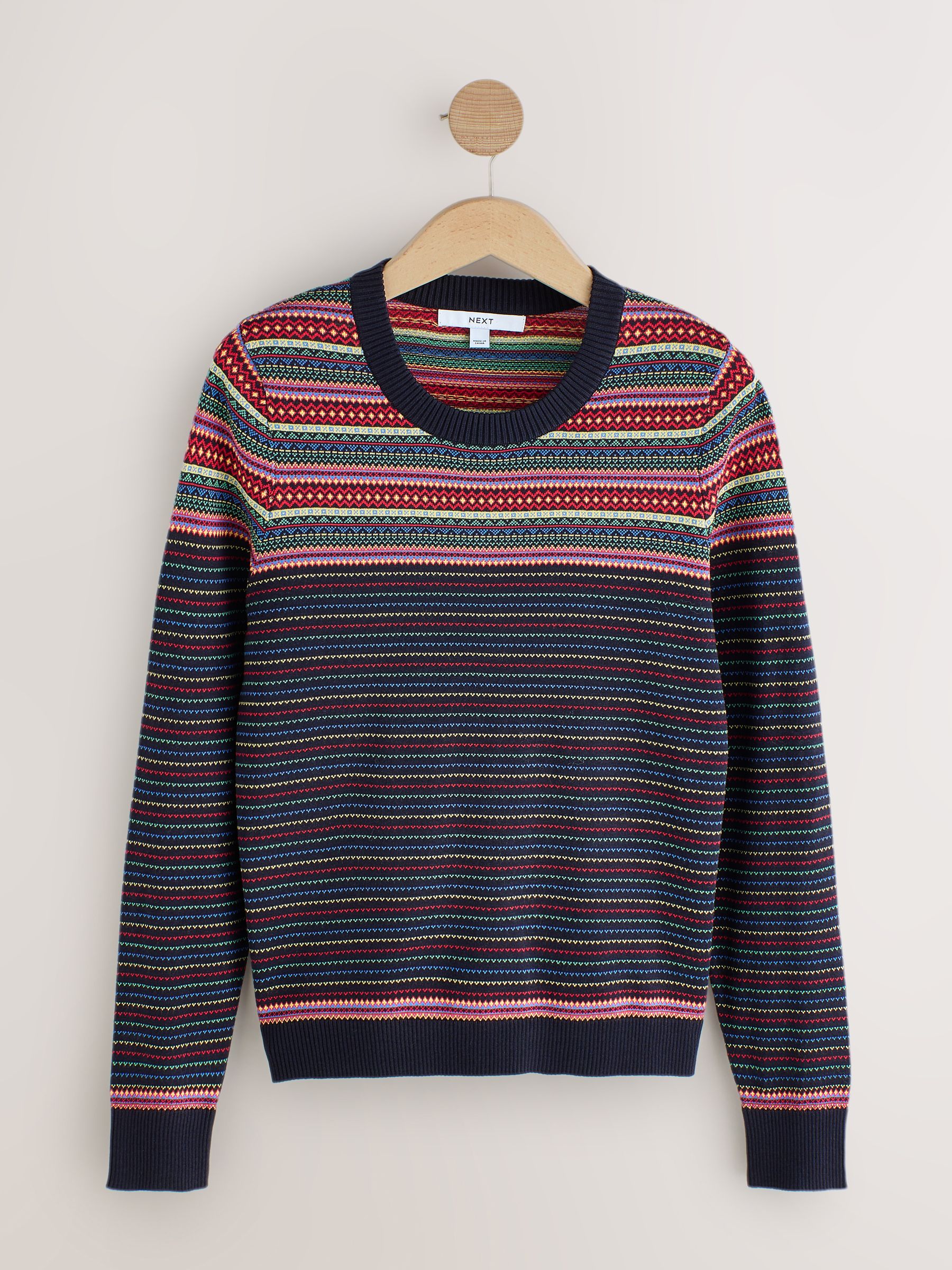 Cotton Rich Soft Touch Long Sleeve Crew Neck Jumper - Rainbow Fairisle - Regular - SIP Still Life