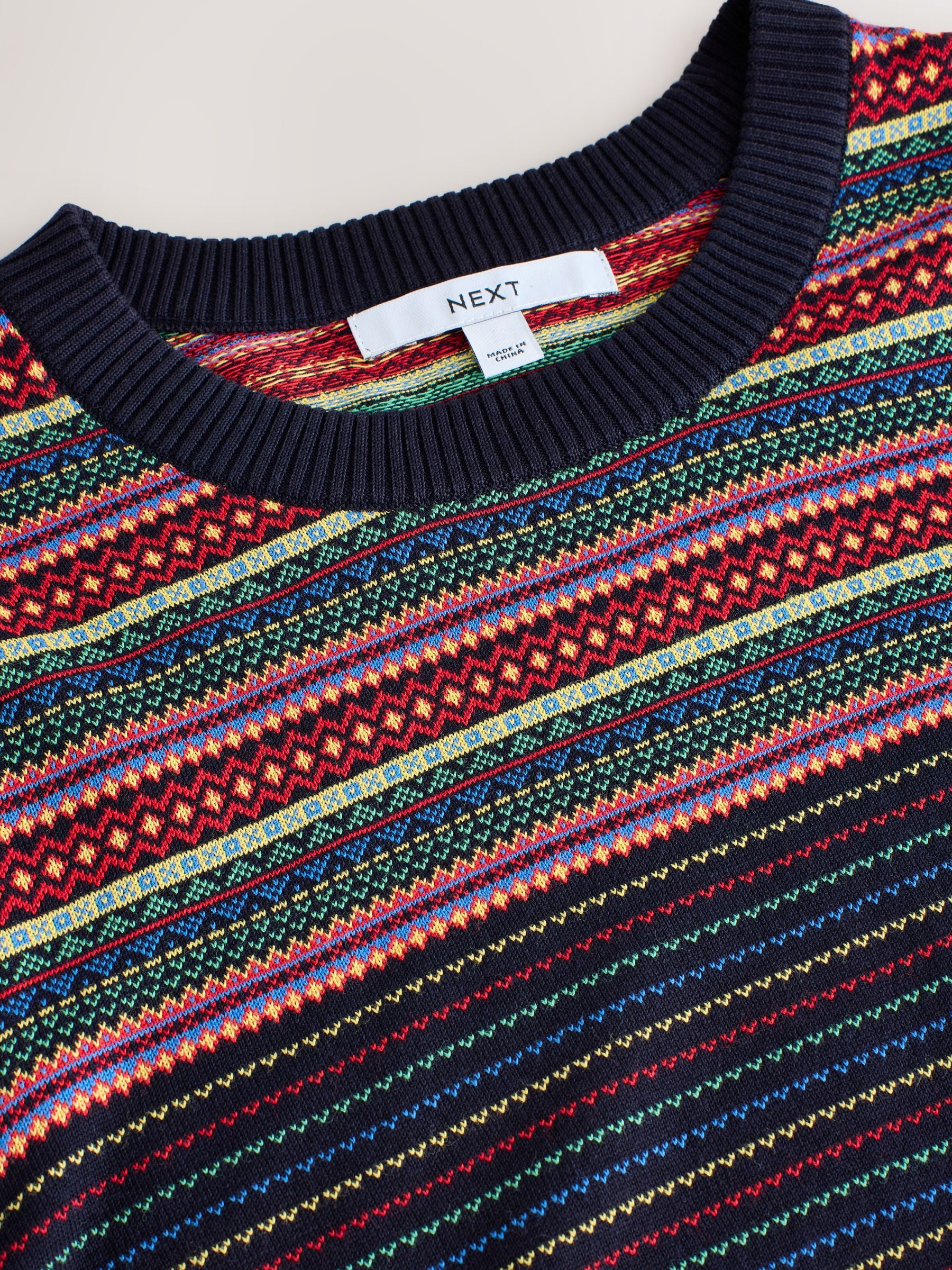 Cotton Rich Soft Touch Long Sleeve Crew Neck Jumper - Rainbow Fairisle - Regular - SIP Still Life