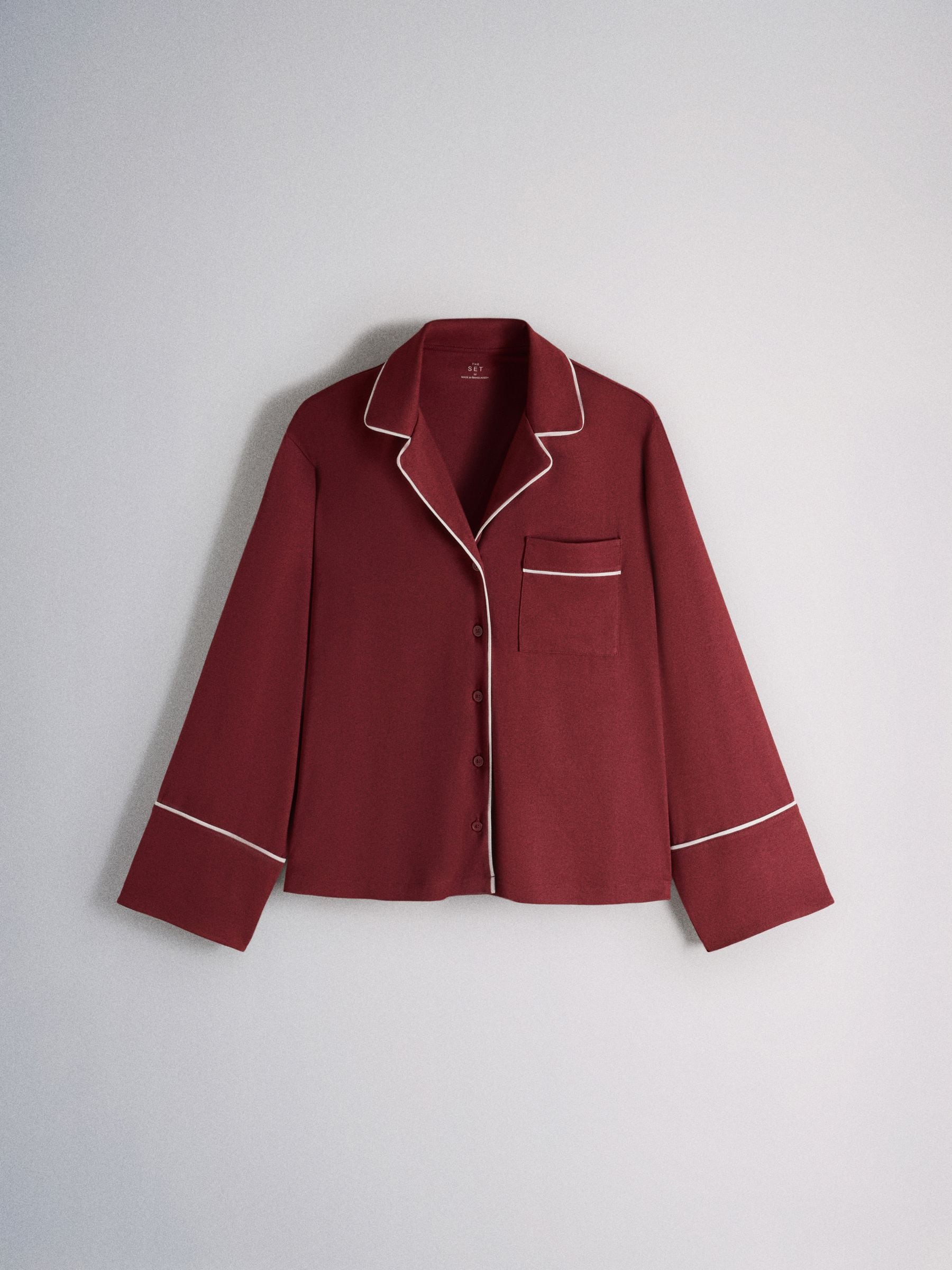 The Set 2 Pack Viscose Blend Button Through Long Pyjamas - Red/Oat Marl - Regular - SIP Still Life