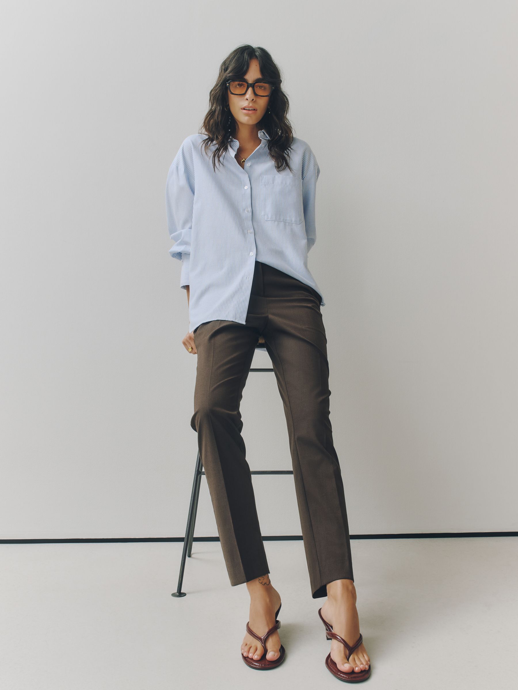 Tailored Slim Trousers With Wool - Chocolate Brown - Petite - SIP Worn