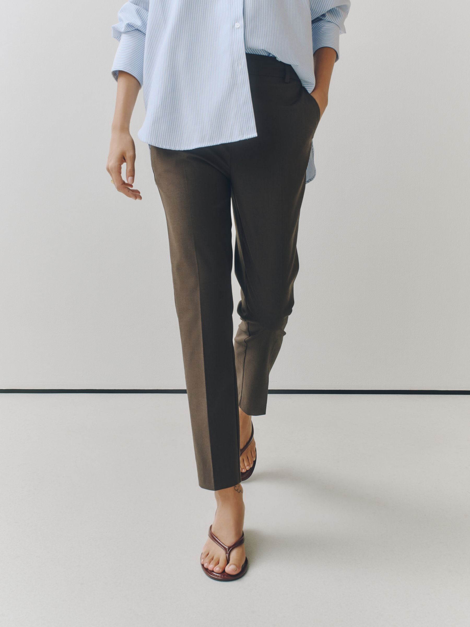 Tailored Slim Trousers With Wool - Chocolate Brown - Petite - SIP Worn