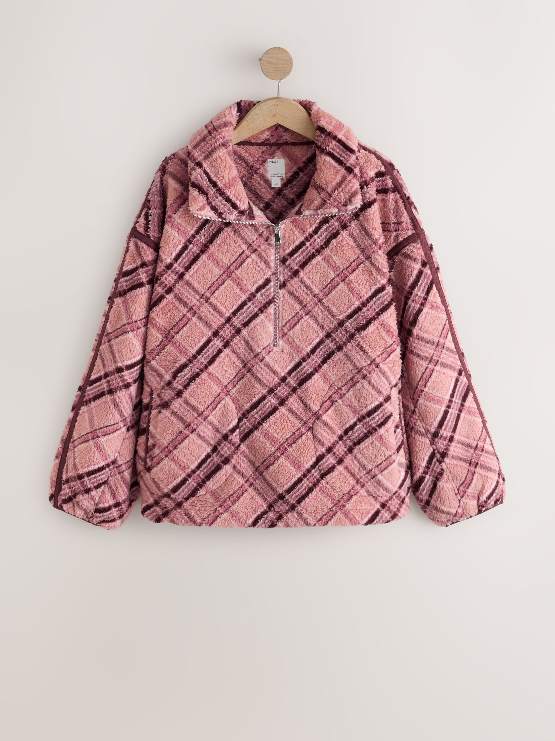 Half Zip Borg Fleece - Pink Check - Regular - SIP Still Life