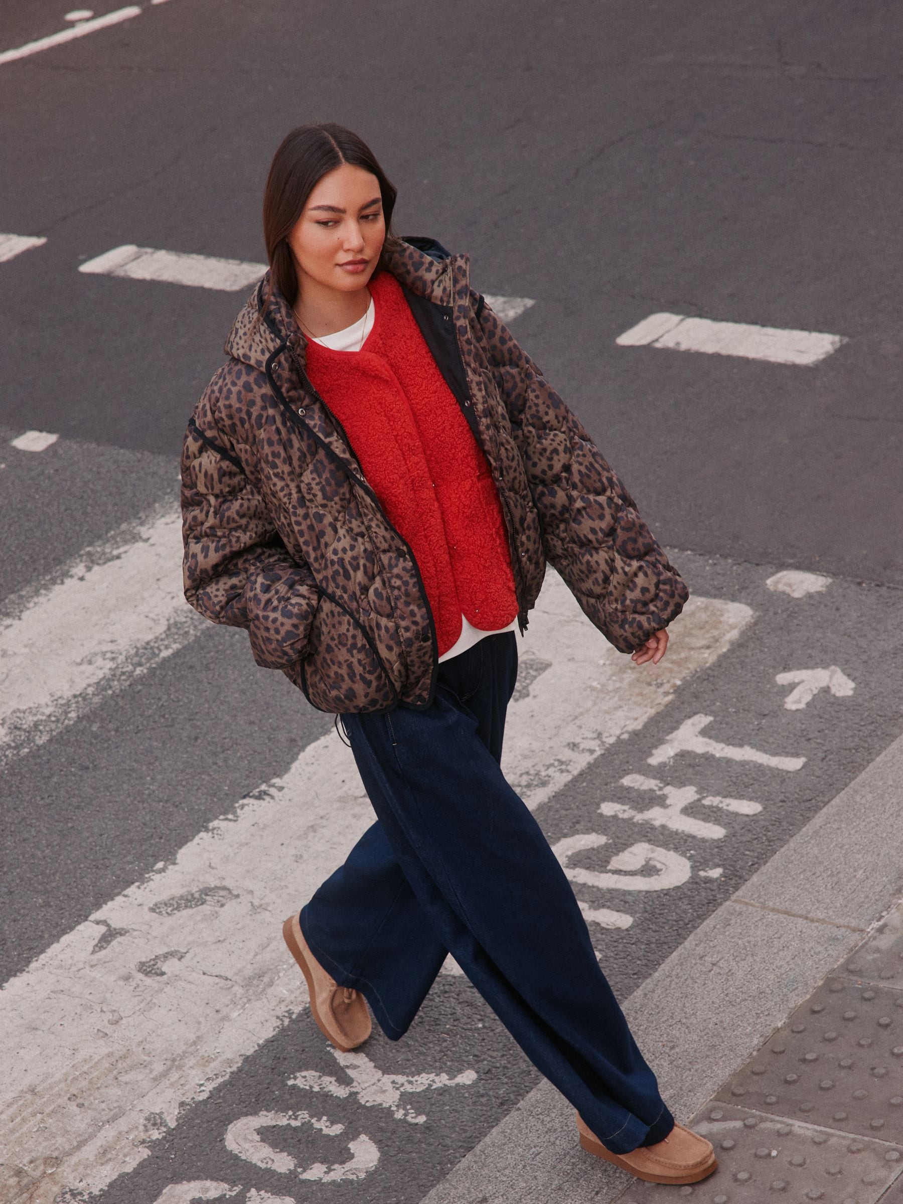 Shower Resistant Lightweight Quilted Jacket - Brown Leopard Animal Print - Regular - Location Worn