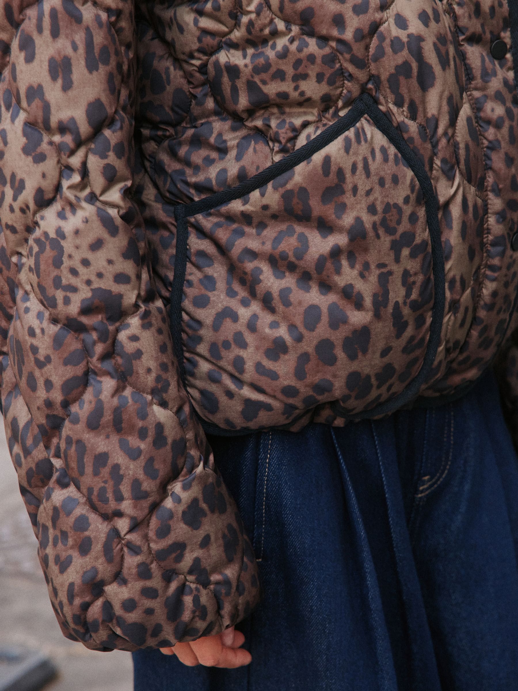 Shower Resistant Lightweight Quilted Jacket - Brown Leopard Animal Print - Regular - Location Worn