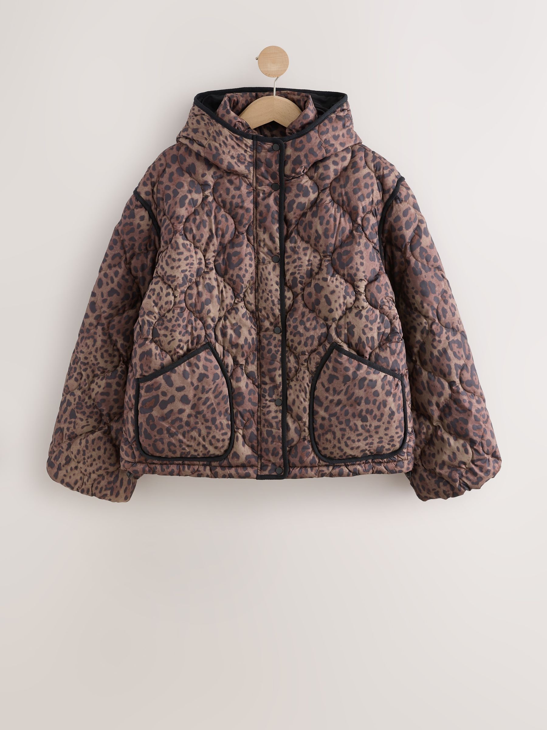 Shower Resistant Lightweight Quilted Jacket - Brown Leopard Animal Print - Regular - SIP Still Life