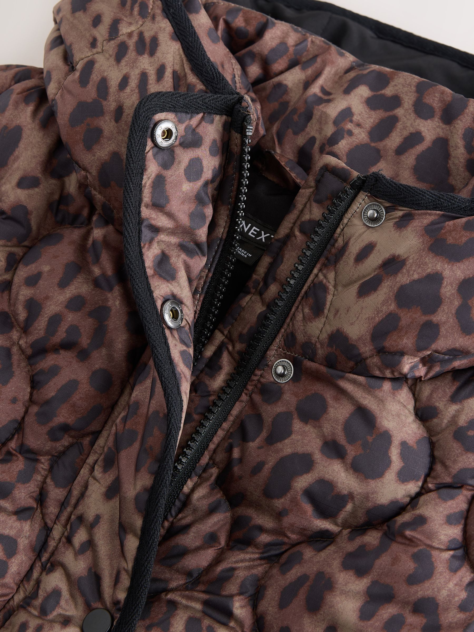 Shower Resistant Lightweight Quilted Jacket - Brown Leopard Animal Print - Regular - SIP Still Life