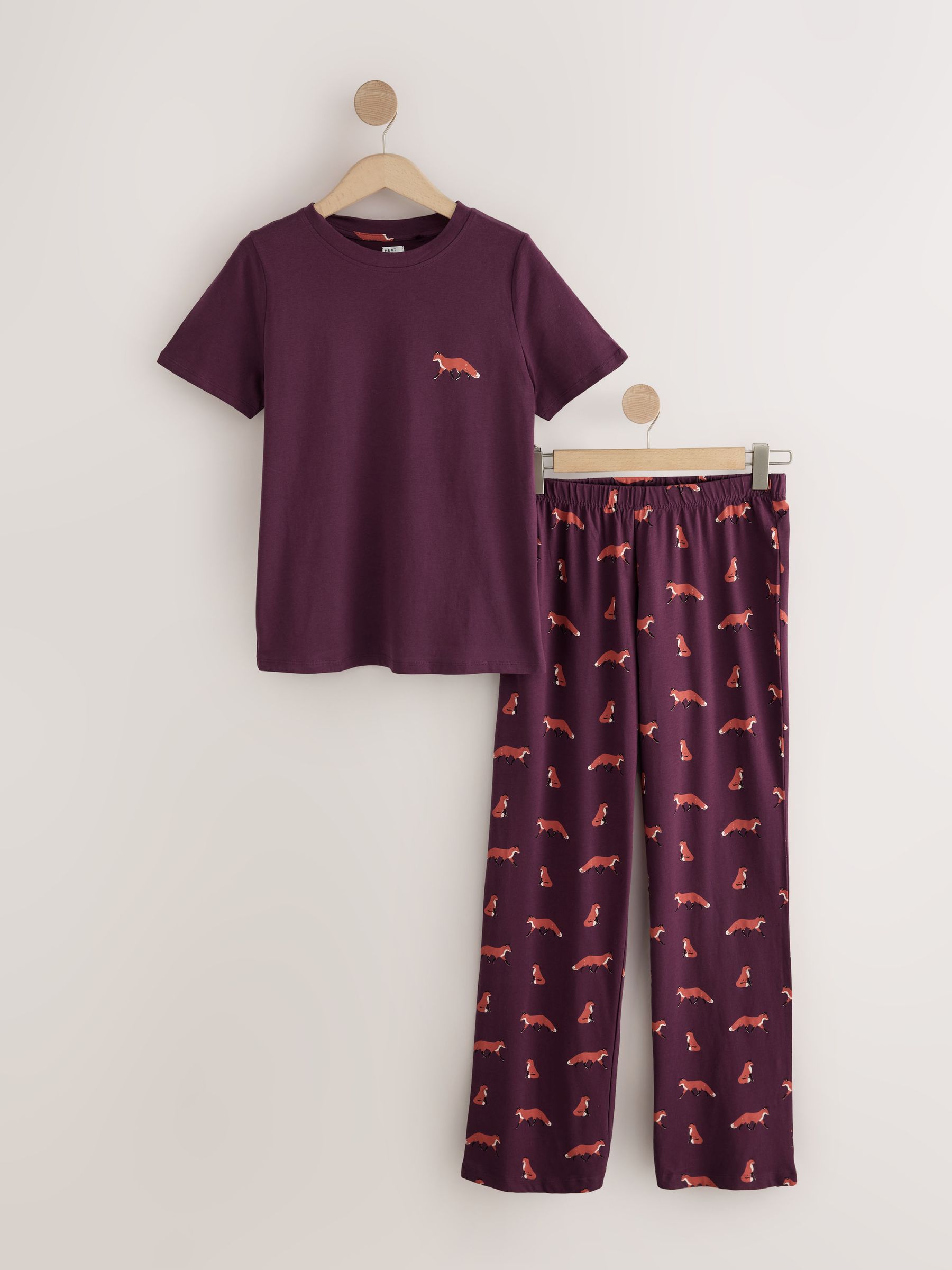 Short Sleeve Pyjamas - Plum Purple Fox - Regular - SIP Worn
