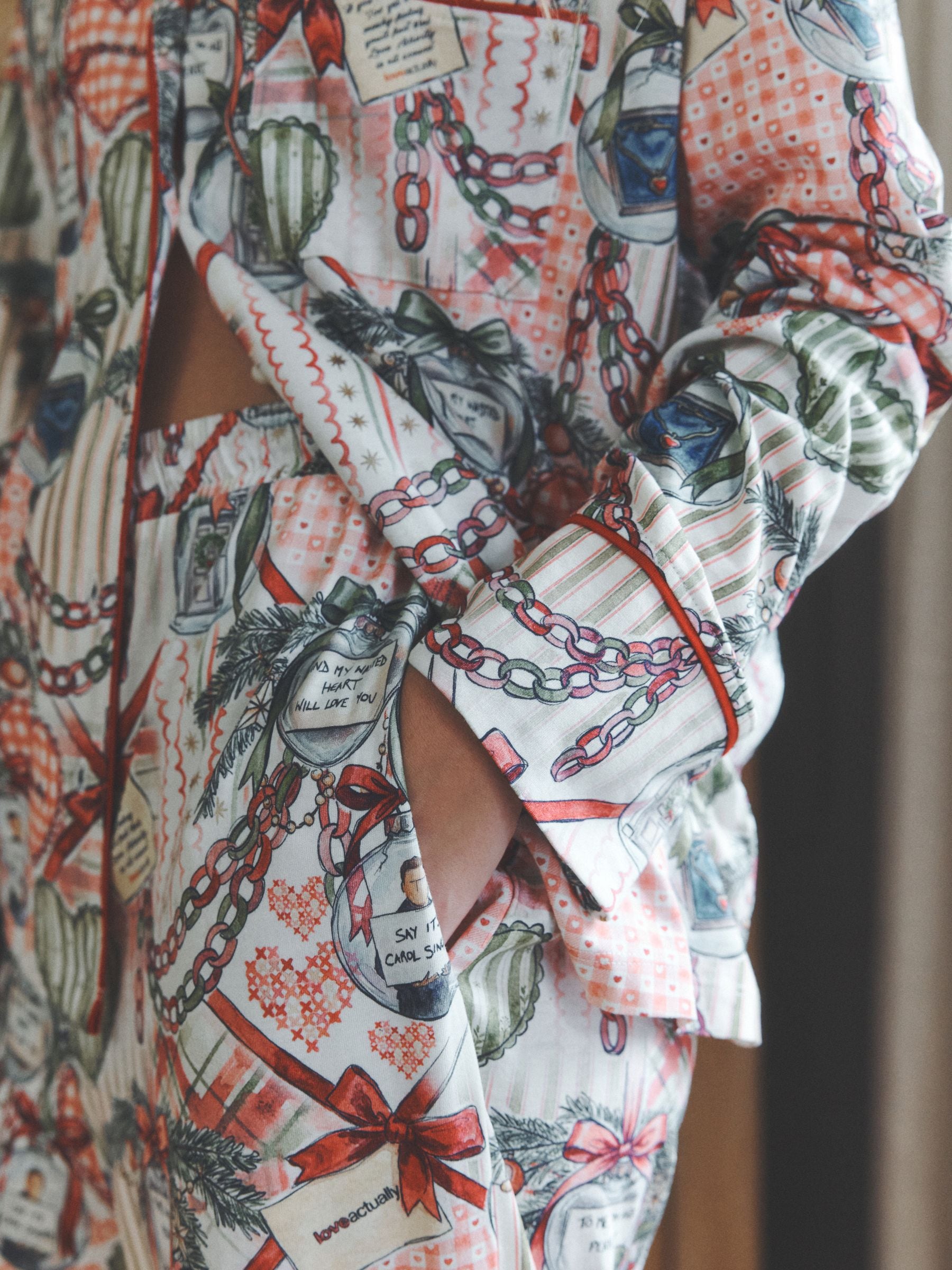 Long Sleeve Button Through Pyjama Set - Multi Berry Love Actually Print - Regular - Location Worn
