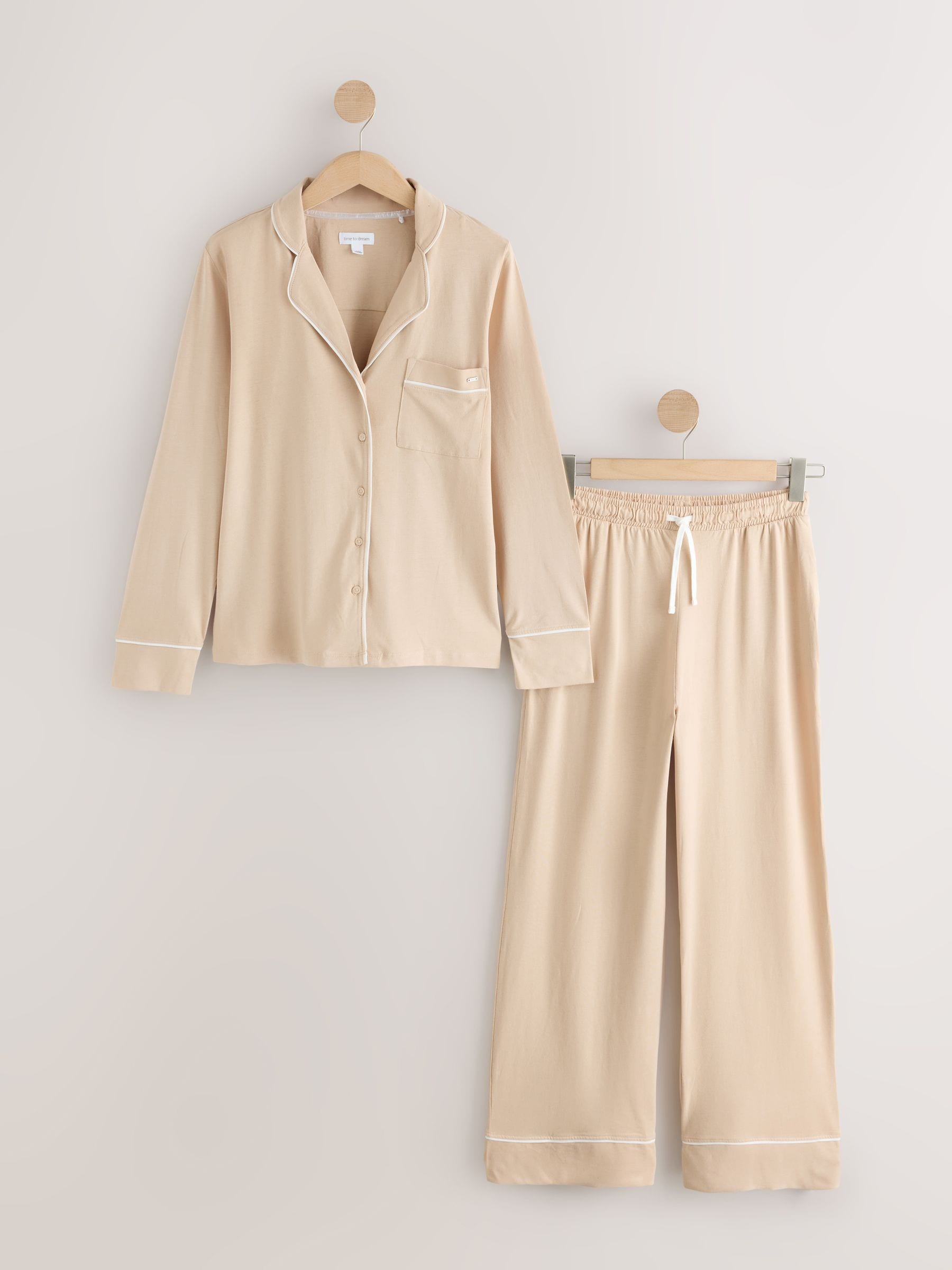 Jersey Button Through Pyjamas - Neutral - Regular - SIP Still Life
