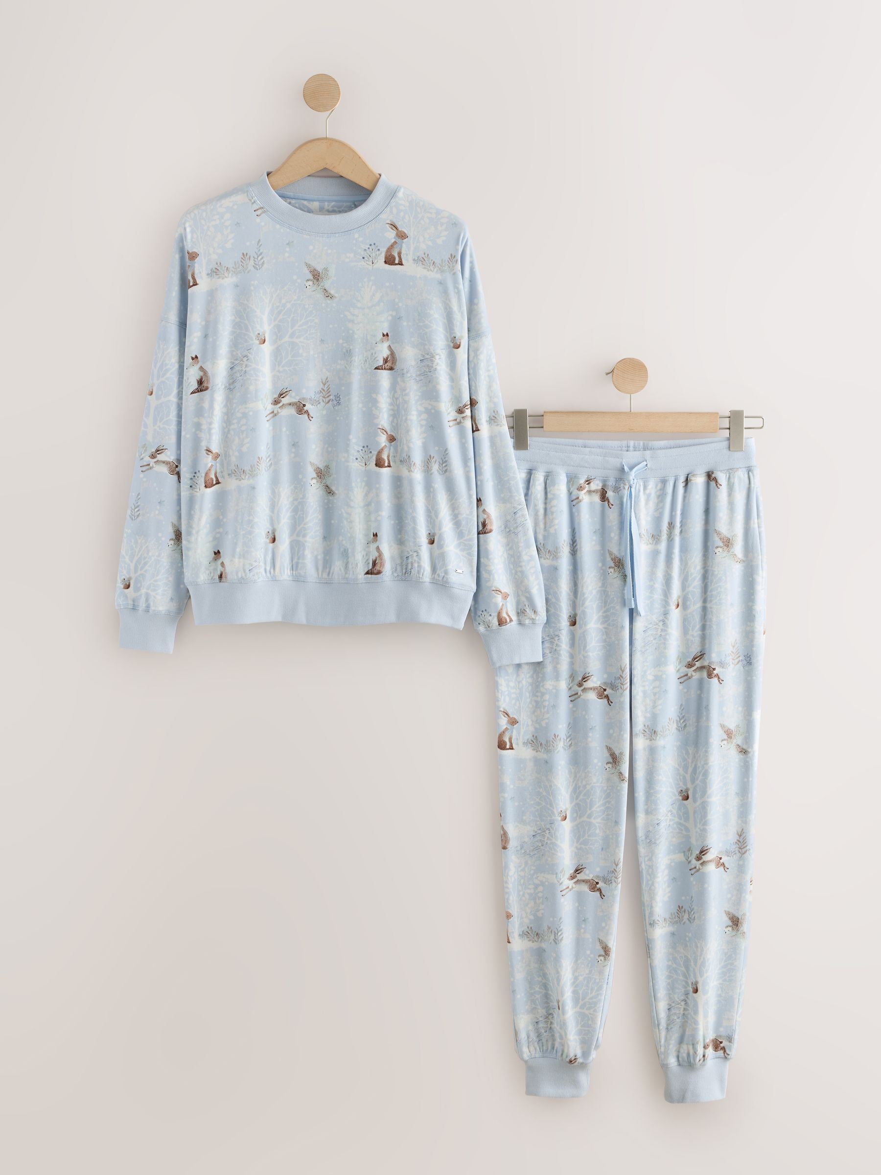 Cosy Long Sleeve Pyjamas Set - Light Blue Woodland - Regular - SIP Still Life