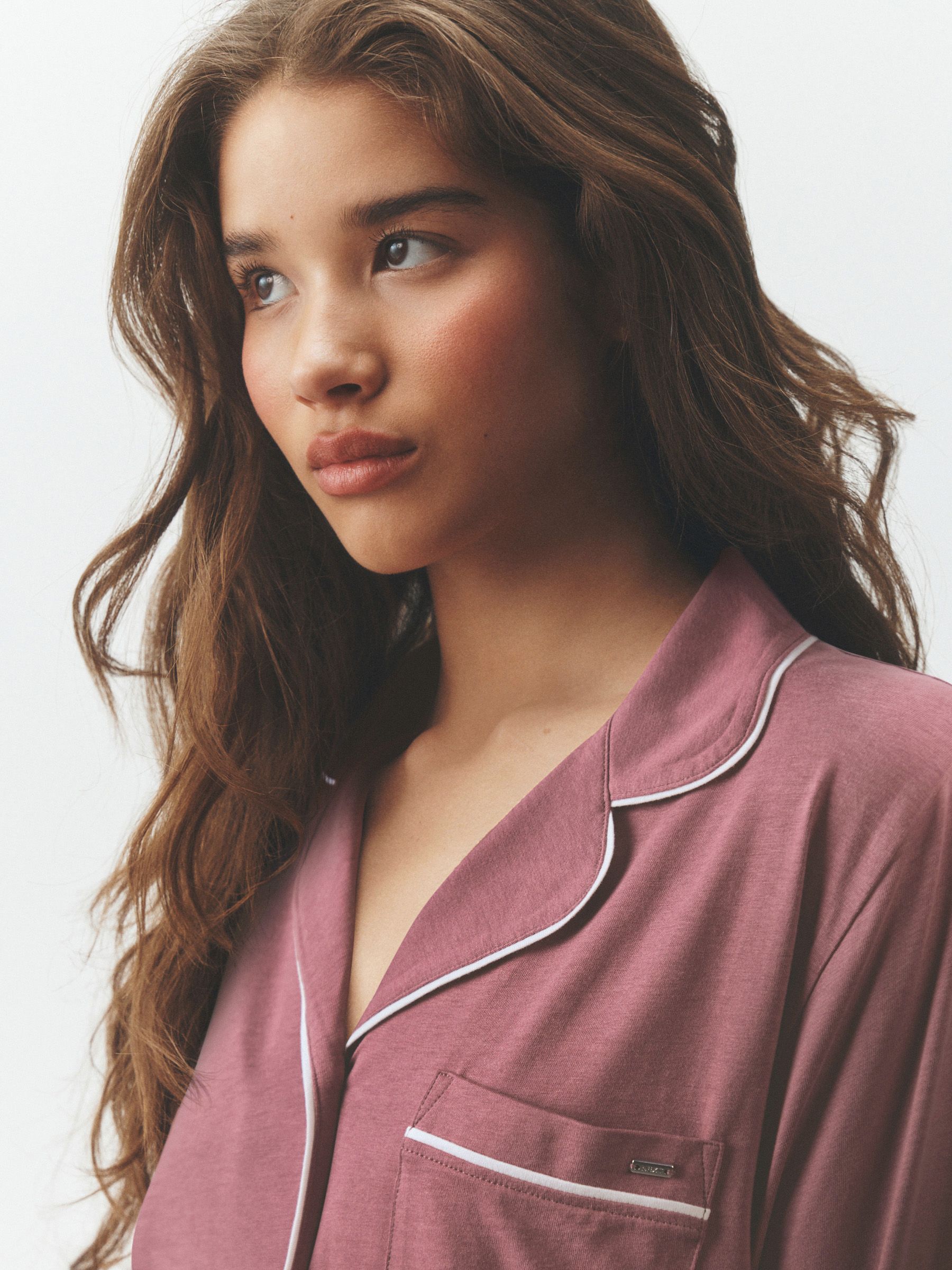 Jersey Button Through Pyjamas - Rose Pink - Regular - SIP Worn