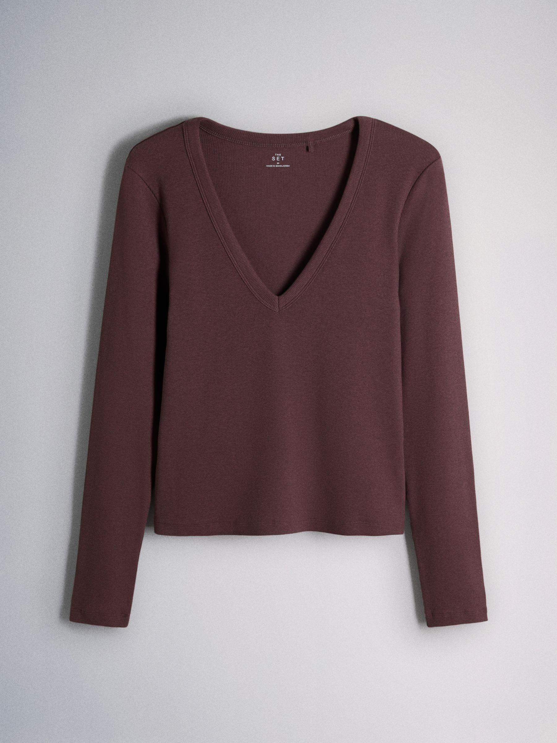 The Set 5 Pack V-Neck Ribbed Long Sleeve T-Shirts - Brown/Pink/Purple/Clay/Taupe - Regular - SIP Still Life