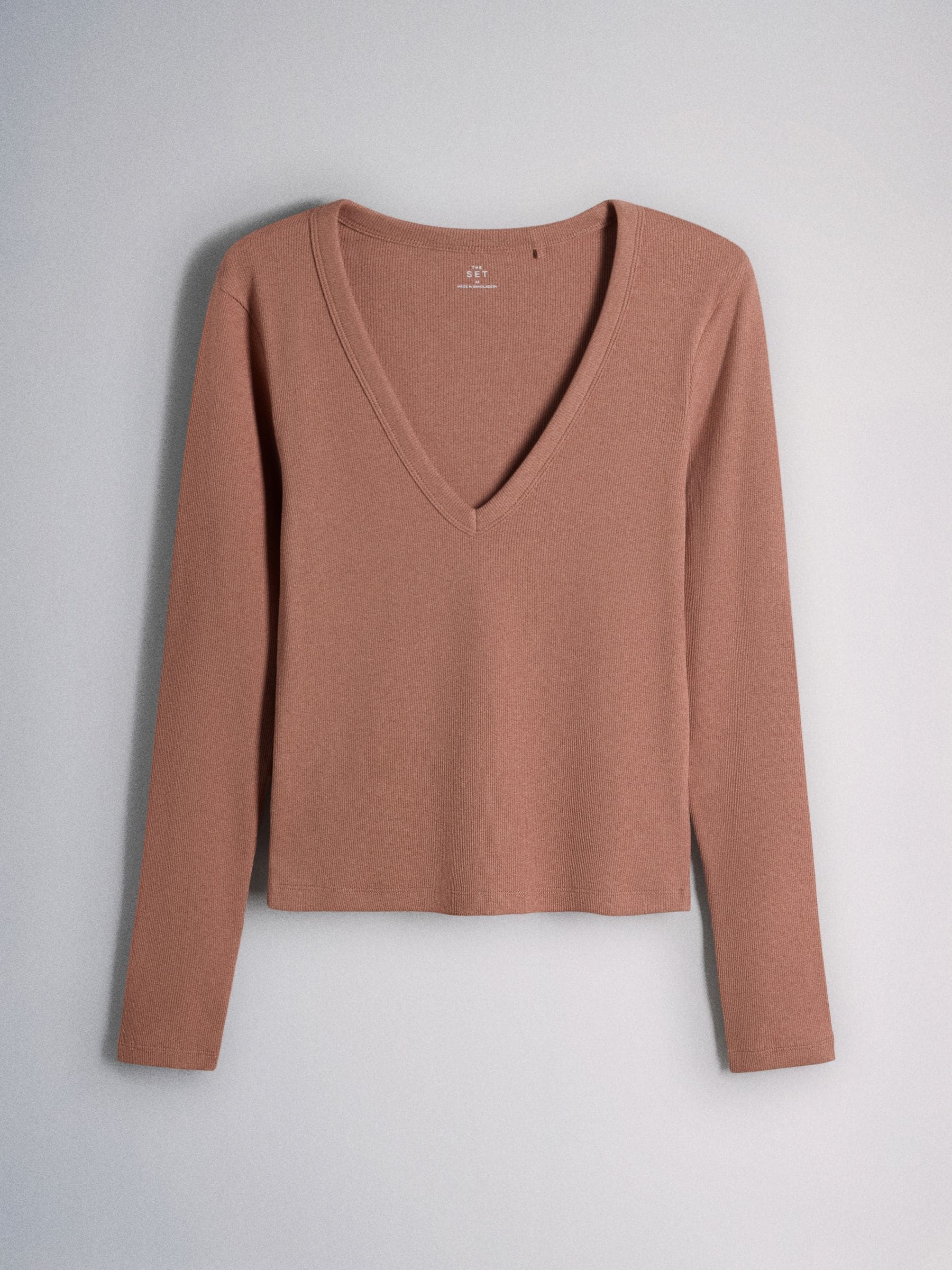 The Set 5 Pack V-Neck Ribbed Long Sleeve T-Shirts - Brown/Pink/Purple/Clay/Taupe - Regular - SIP Still Life