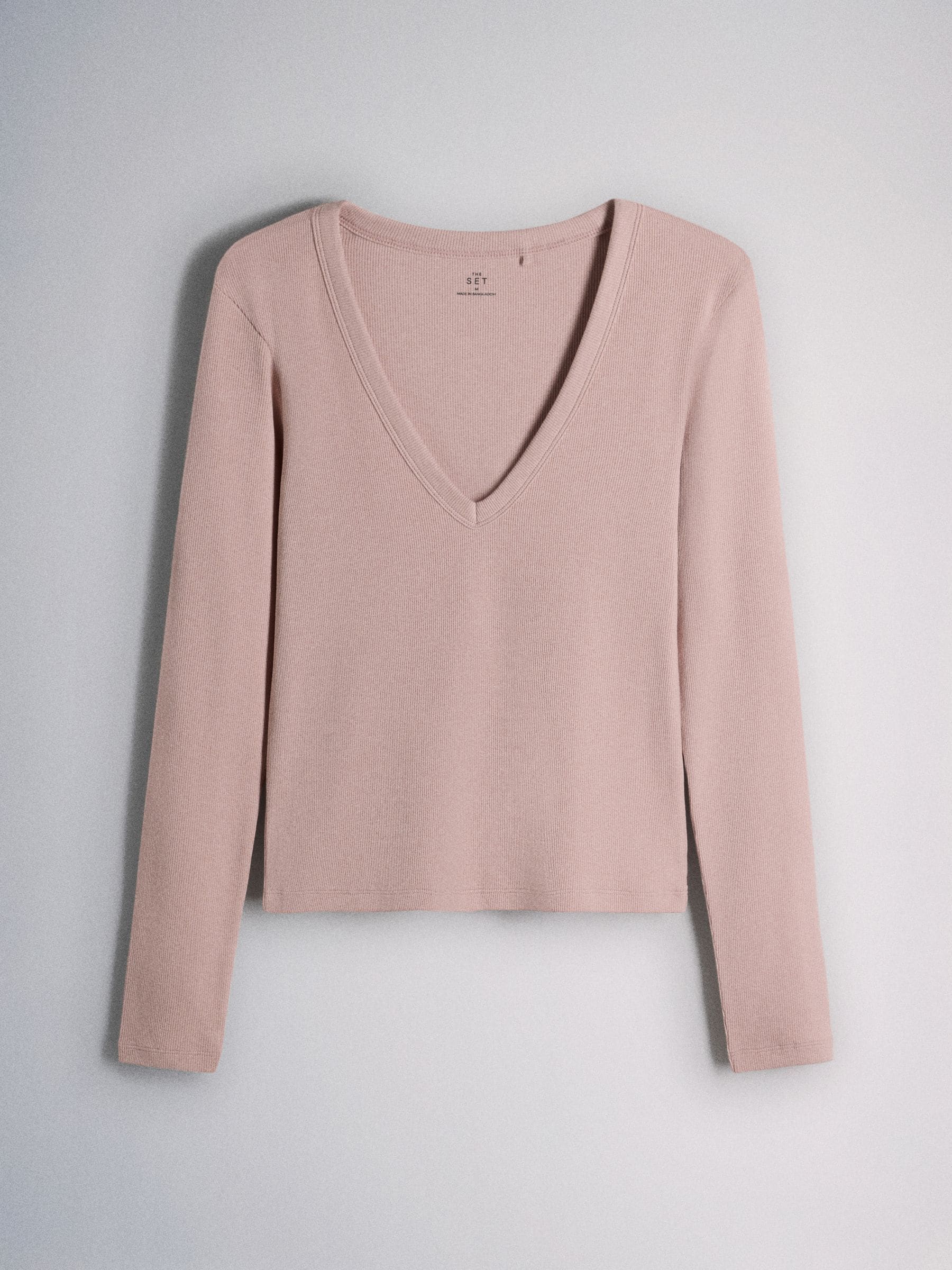The Set 5 Pack V-Neck Ribbed Long Sleeve T-Shirts - Brown/Pink/Purple/Clay/Taupe - Regular - SIP Still Life