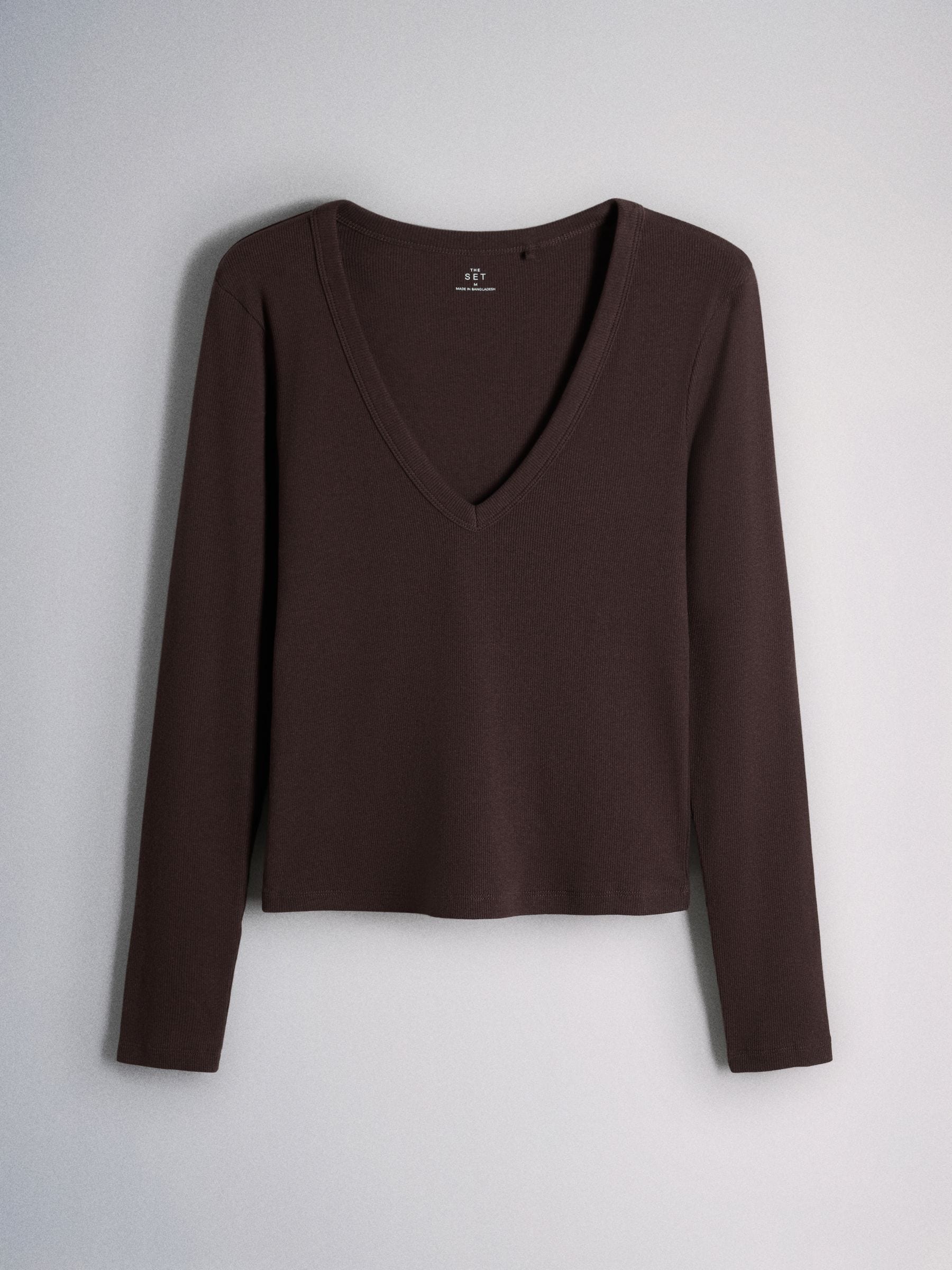 The Set 5 Pack V-Neck Ribbed Long Sleeve T-Shirts - Brown/Pink/Purple/Clay/Taupe - Regular - SIP Still Life